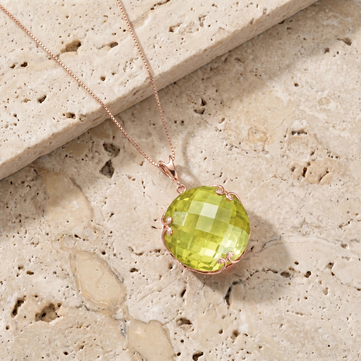 Rose Gold Grace Pendant Necklace Lemon Quartz 10K — Fabrizia