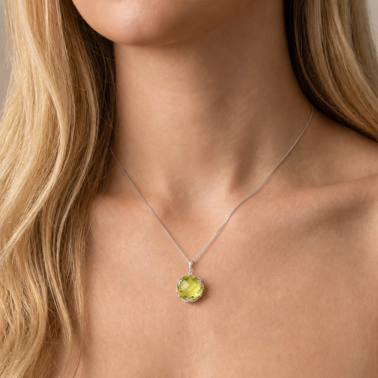 White Gold Grace Pendant Necklace Lemon Quartz 10K — Fabrizia