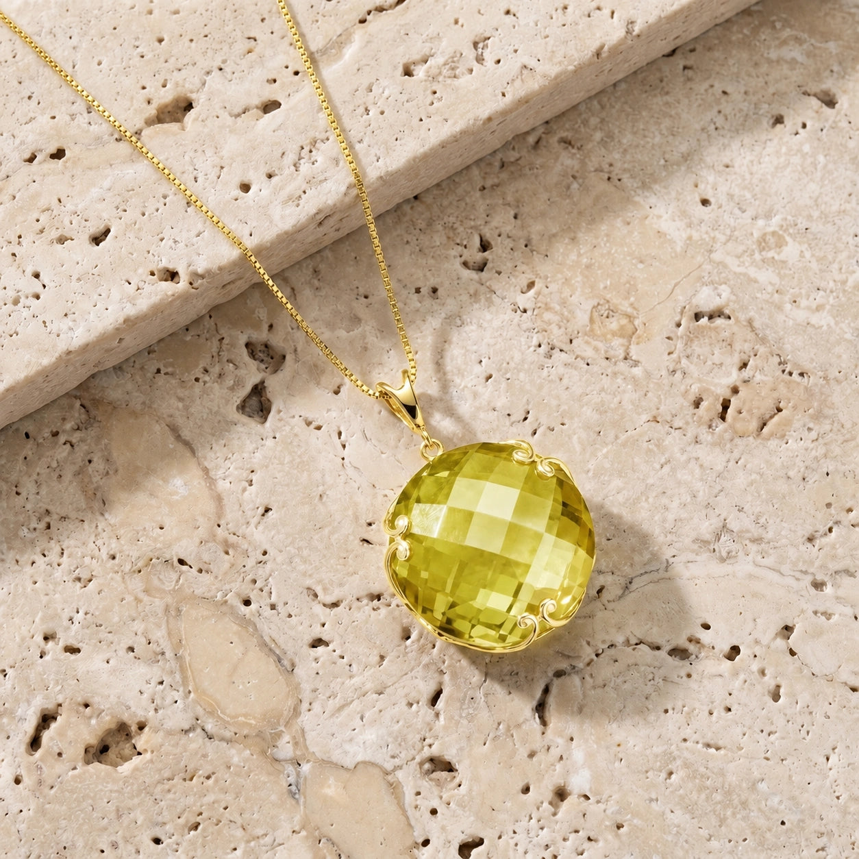 Yellow Gold Grace Pendant Necklace Lemon Quartz 10K — Fabrizia