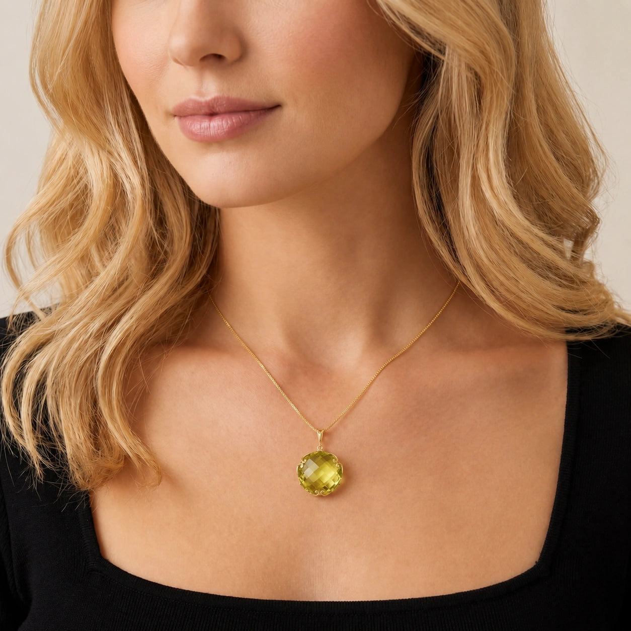 Yellow Gold Grace Pendant Necklace Lemon Quartz 10K — Fabrizia