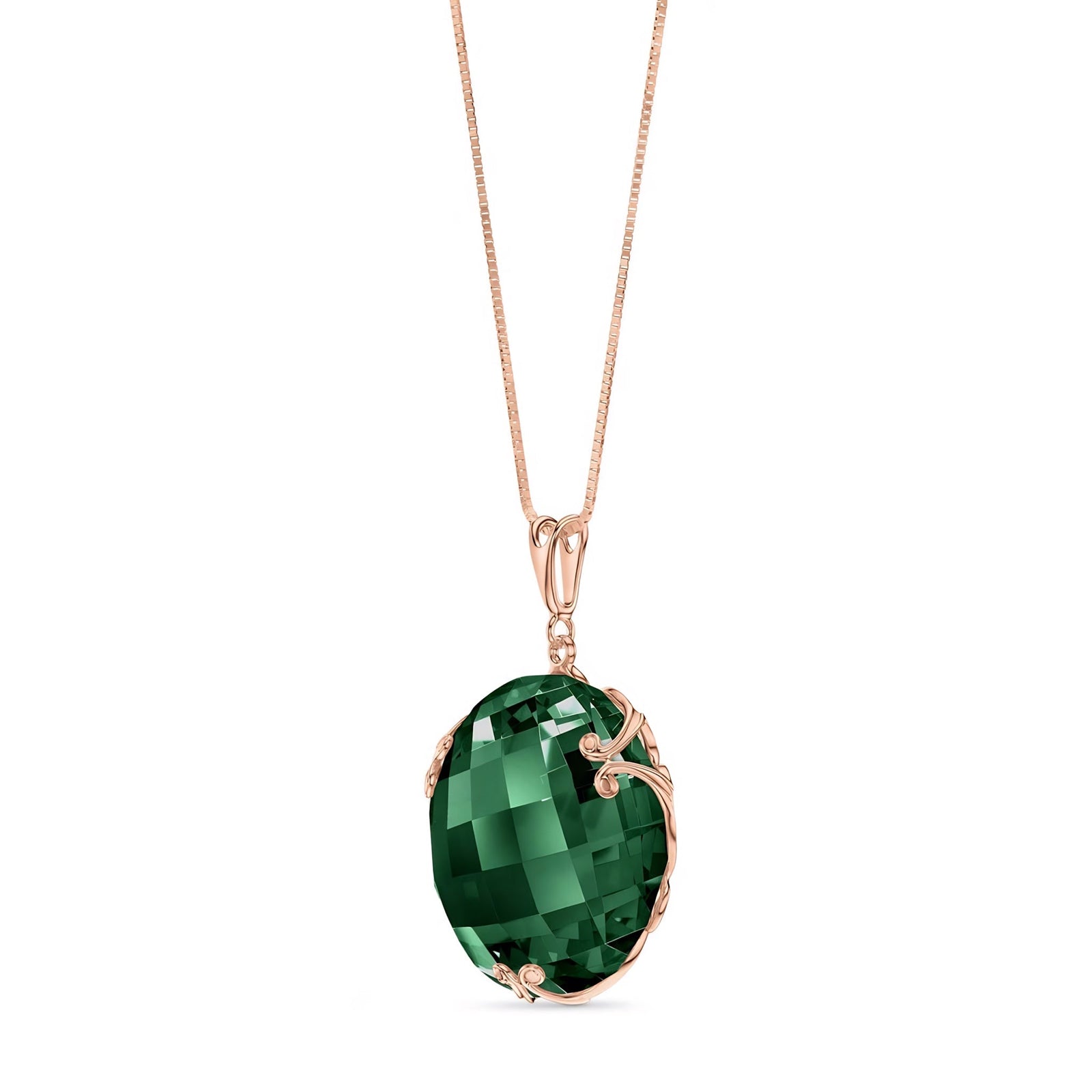 Rose Gold Grace Pendant Necklace Green Amethyst 10K — Fabrizia