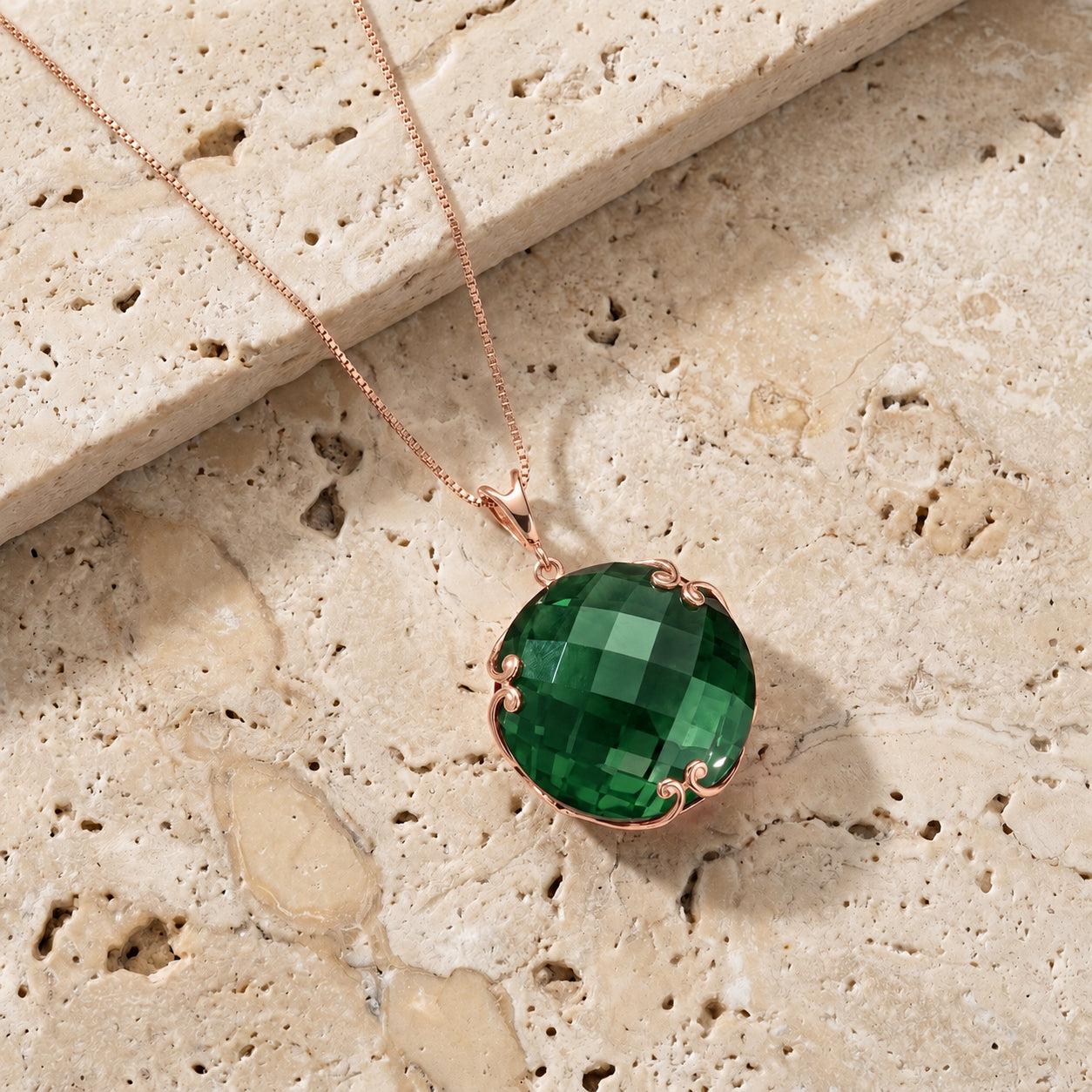 Rose Gold Grace Pendant Necklace Green Amethyst 10K — Fabrizia
