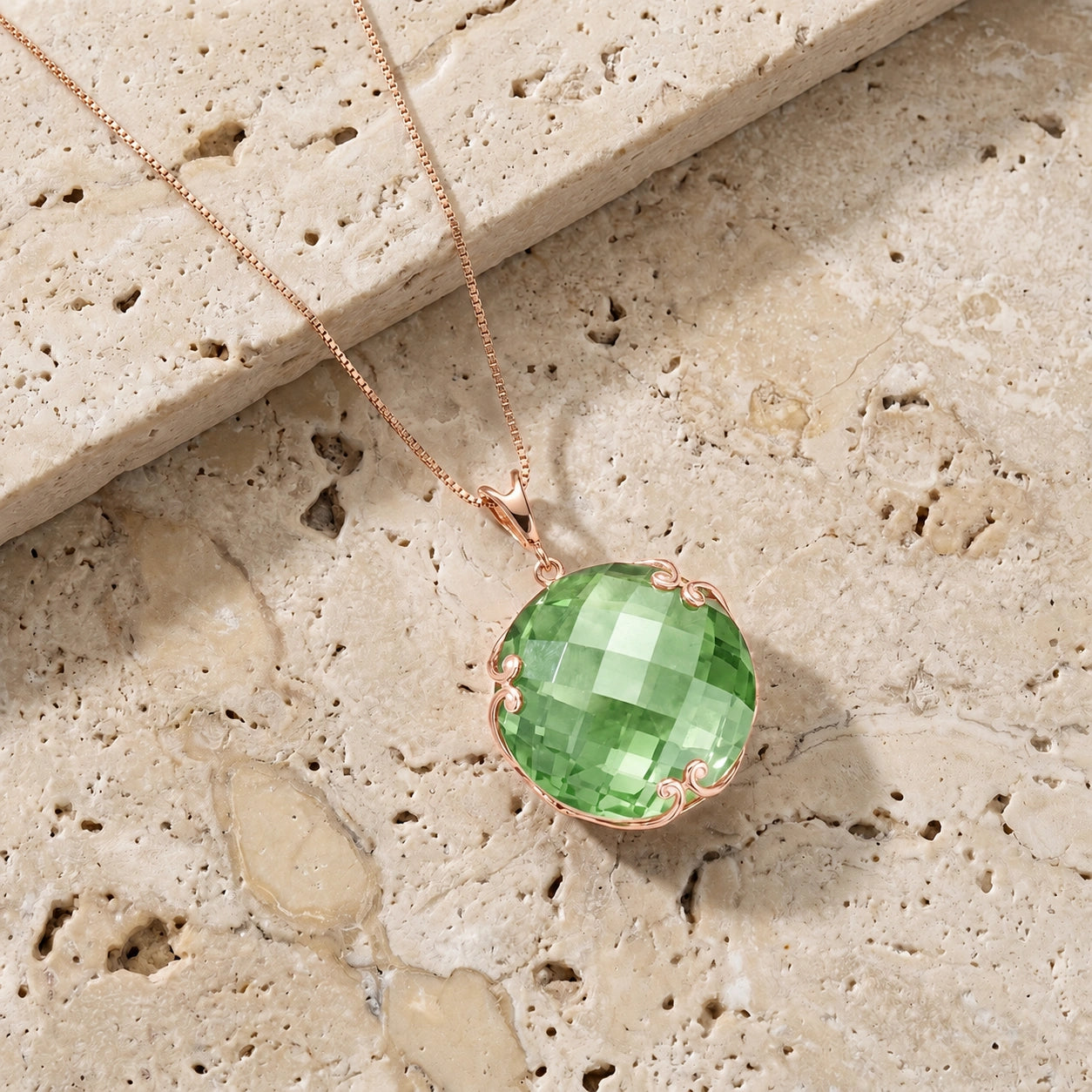 Rose Gold Grace Pendant Necklace Green Amethyst 10K — Fabrizia