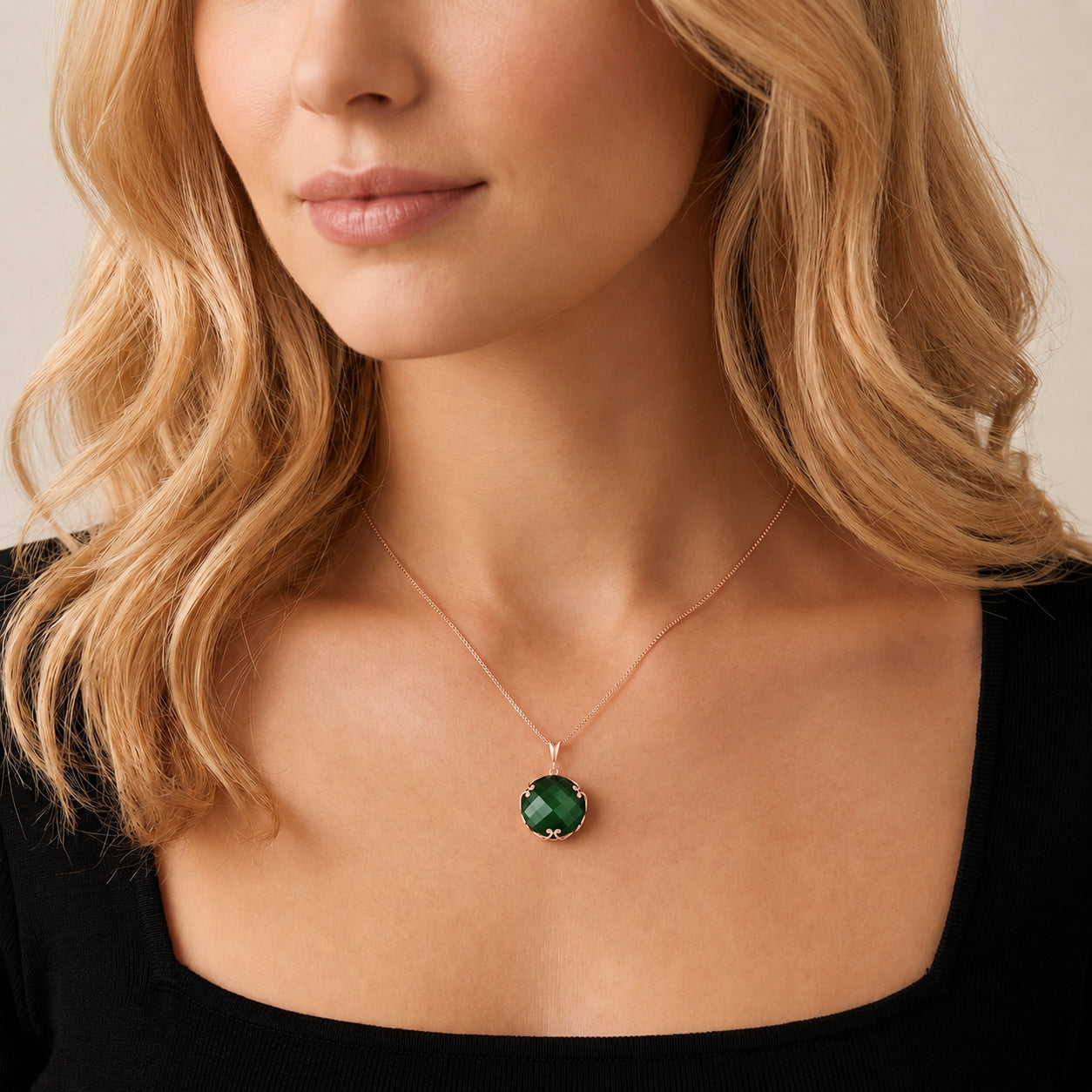Rose Gold Grace Pendant Necklace Green Amethyst 10K — Fabrizia