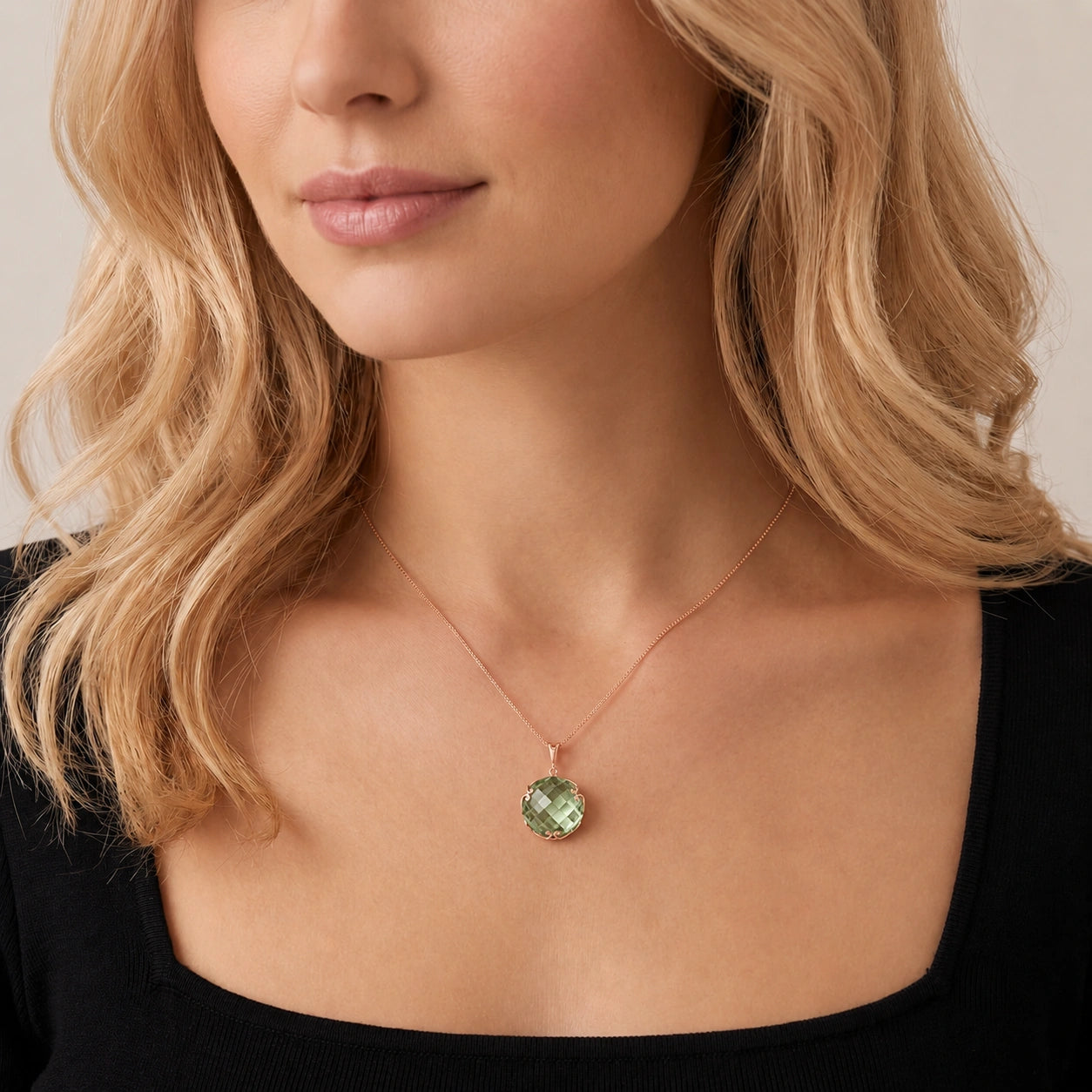 Rose Gold Grace Pendant Necklace Green Amethyst 10K — Fabrizia