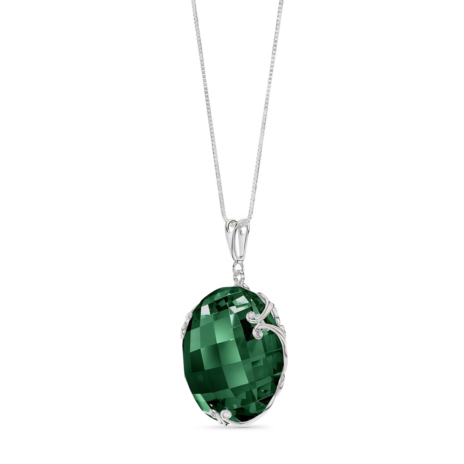 White Gold Grace Pendant Necklace Green Amethyst 10K — Fabrizia