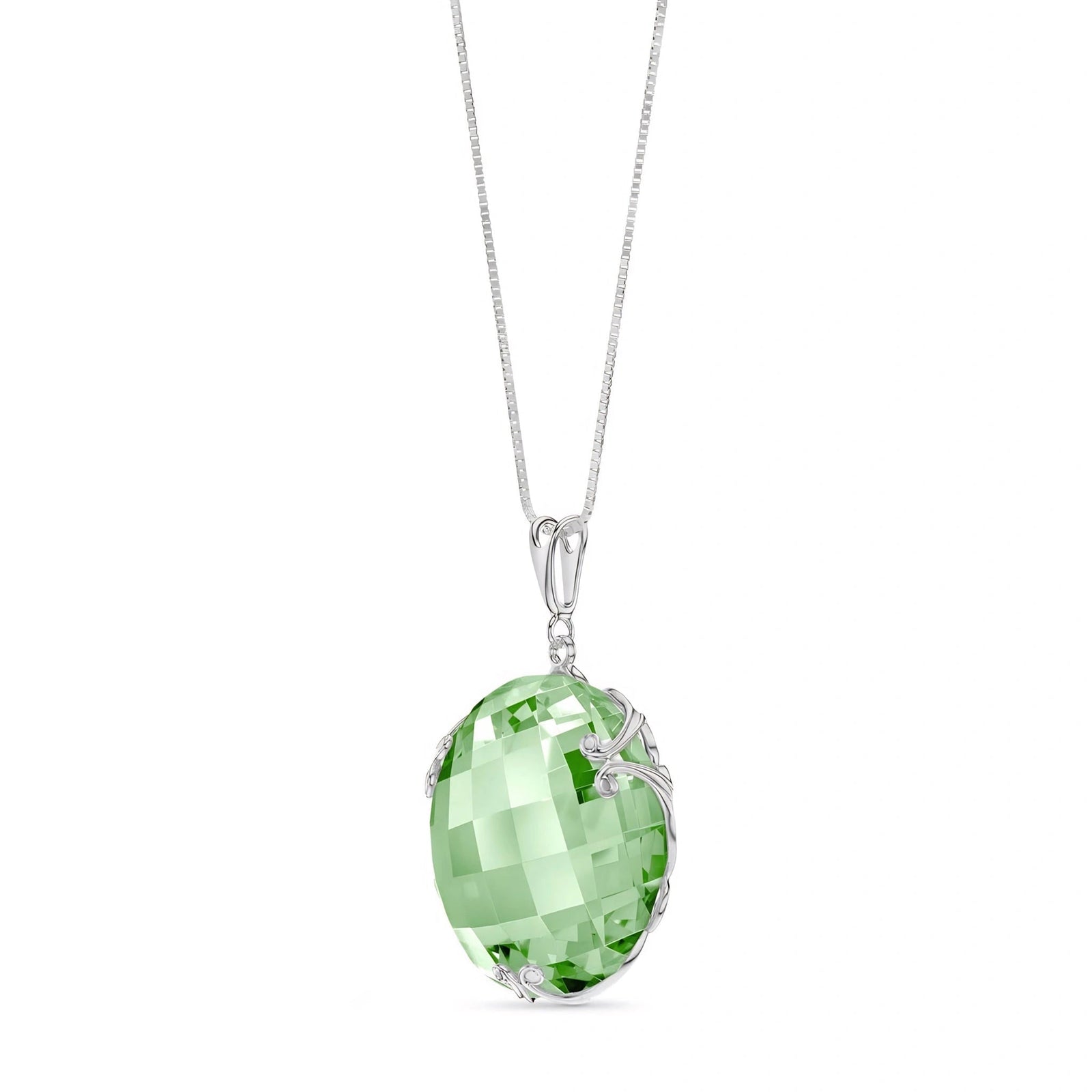 White Gold Grace Pendant Necklace Green Amethyst 10K — Fabrizia