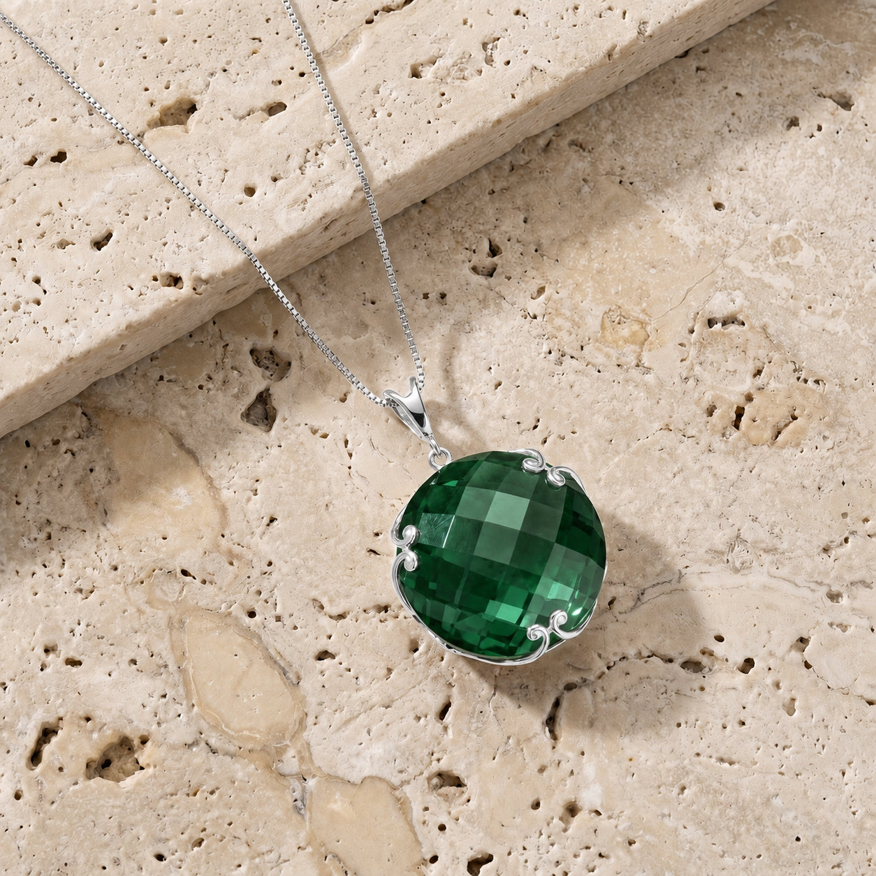 White Gold Grace Pendant Necklace Green Amethyst 10K — Fabrizia