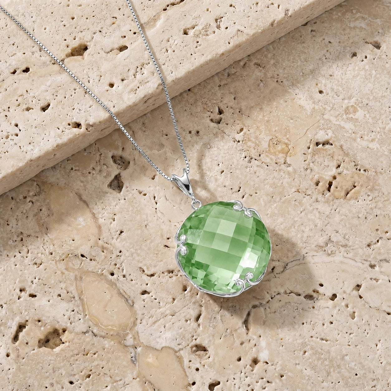 White Gold Grace Pendant Necklace Green Amethyst 10K — Fabrizia