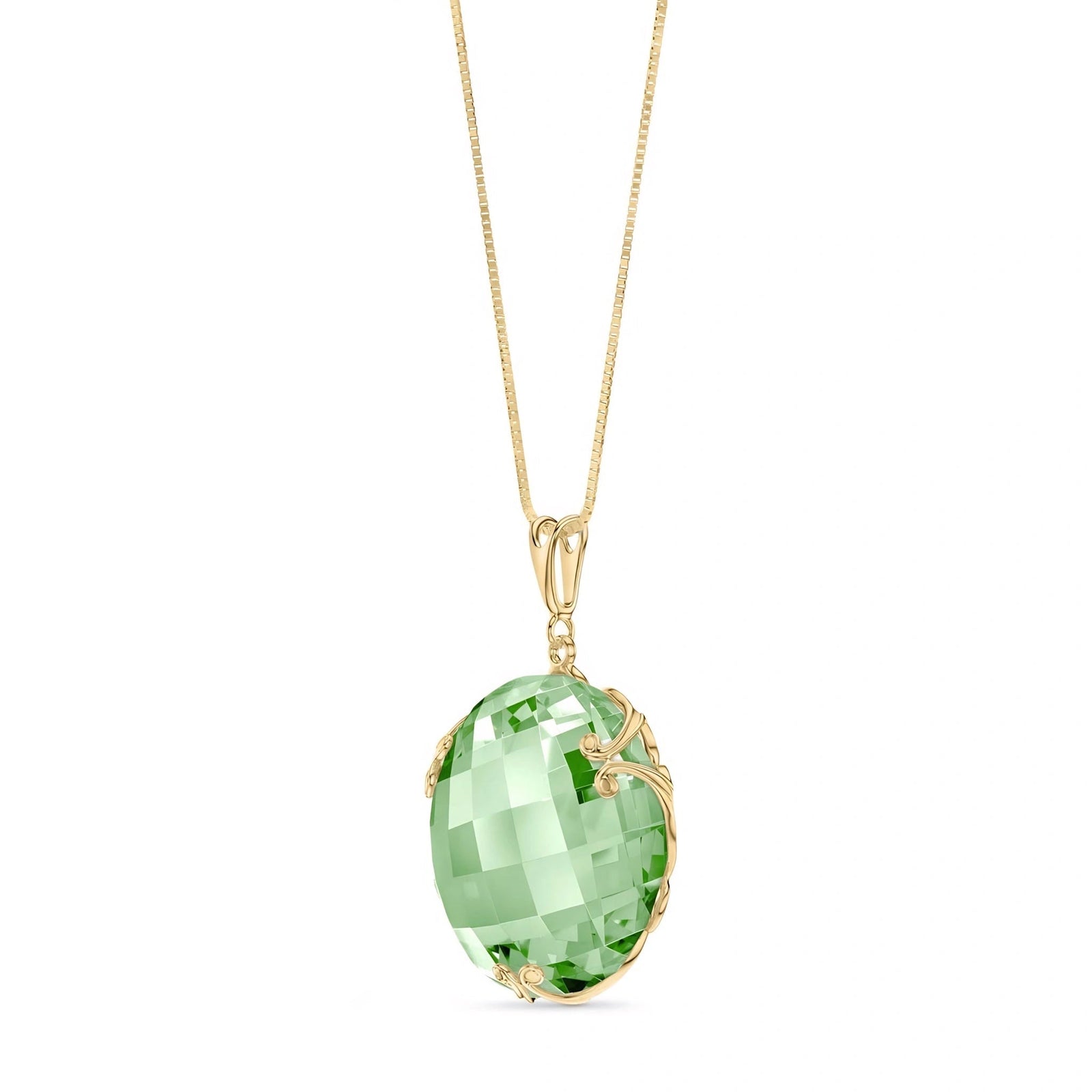 Yellow Gold Grace Pendant Necklace Green Amethyst 10K — Fabrizia