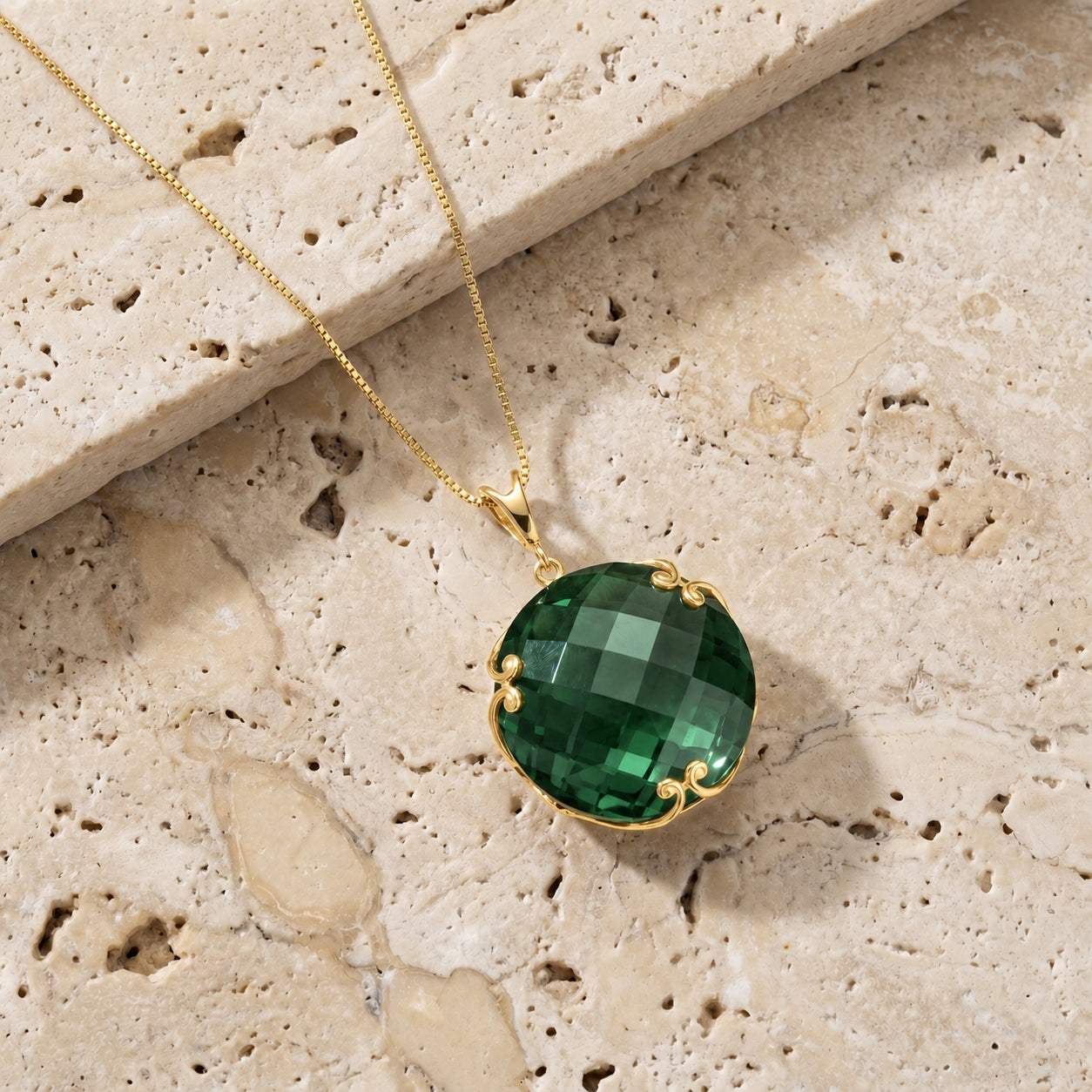 Yellow Gold Grace Pendant Necklace Green Amethyst 10K — Fabrizia