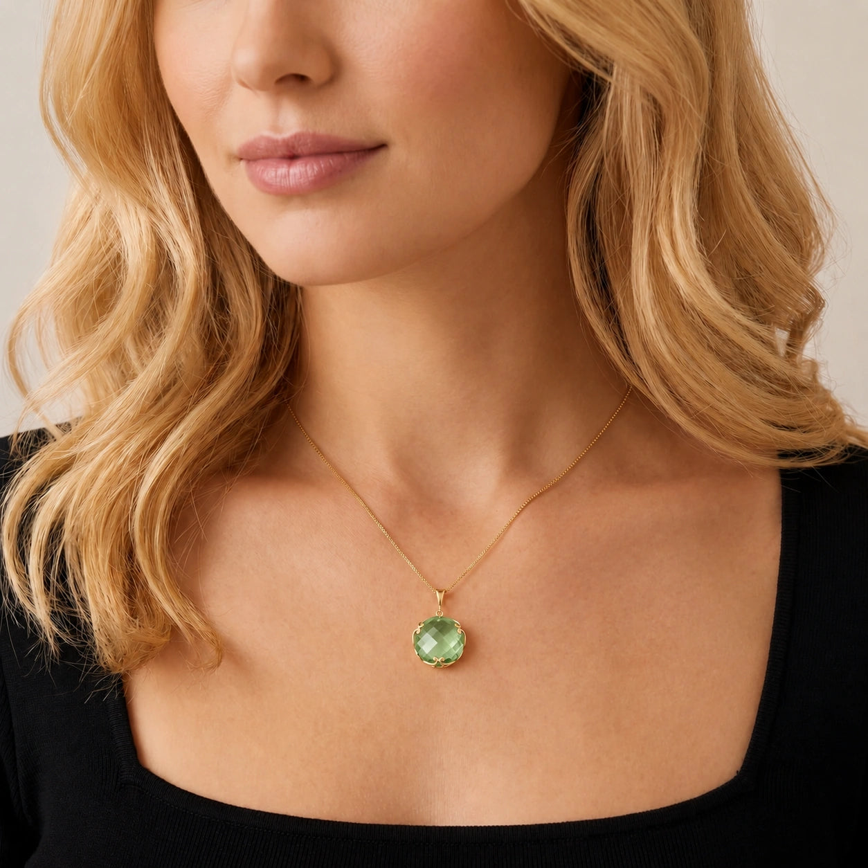 Yellow Gold Grace Pendant Necklace Green Amethyst 10K — Fabrizia