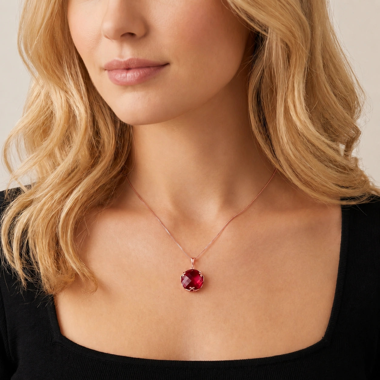 Rose Gold Grace Pendant Necklace Ruby 10K — Fabrizia