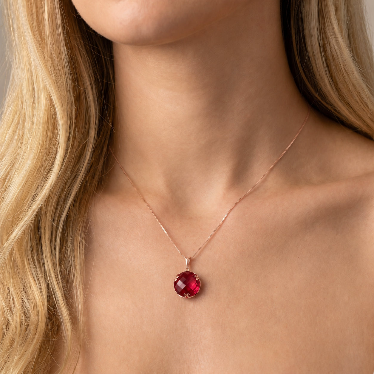 Rose Gold Grace Pendant Necklace Ruby 10K — Fabrizia