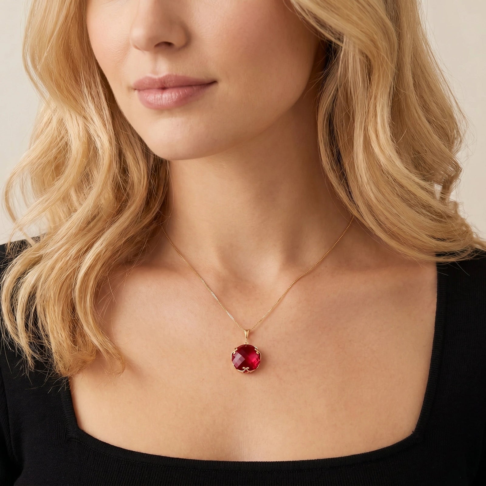 Yellow Gold Grace Pendant Necklace Ruby 10K — Fabrizia