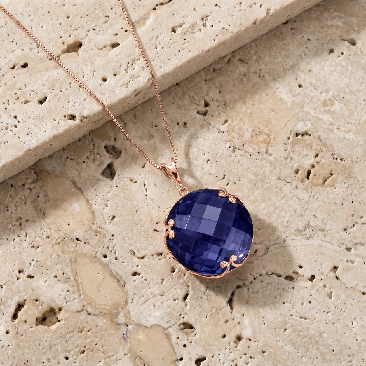 Rose Gold Grace Pendant Necklace Sapphire 10K — Fabrizia