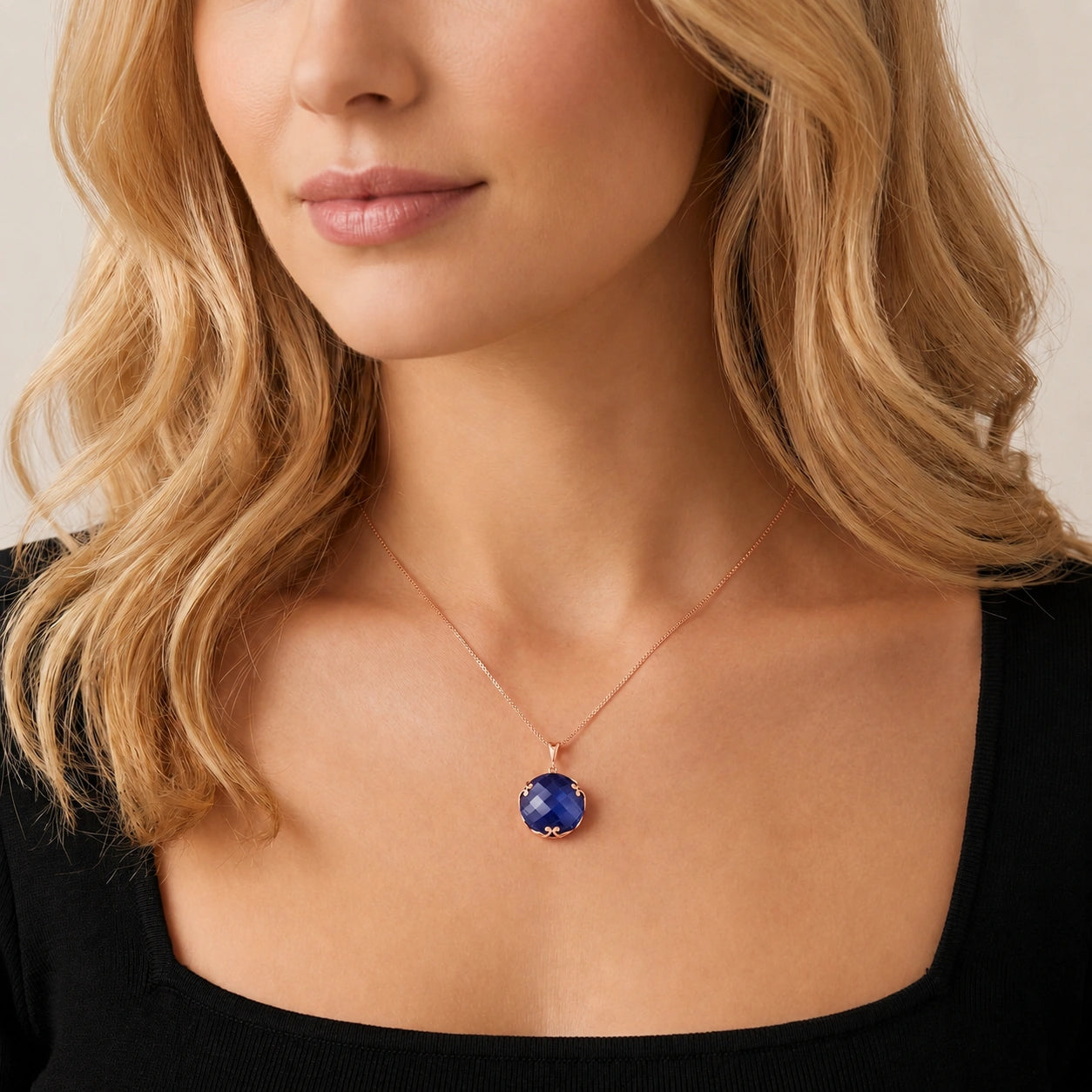 Rose Gold Grace Pendant Necklace Sapphire 10K — Fabrizia