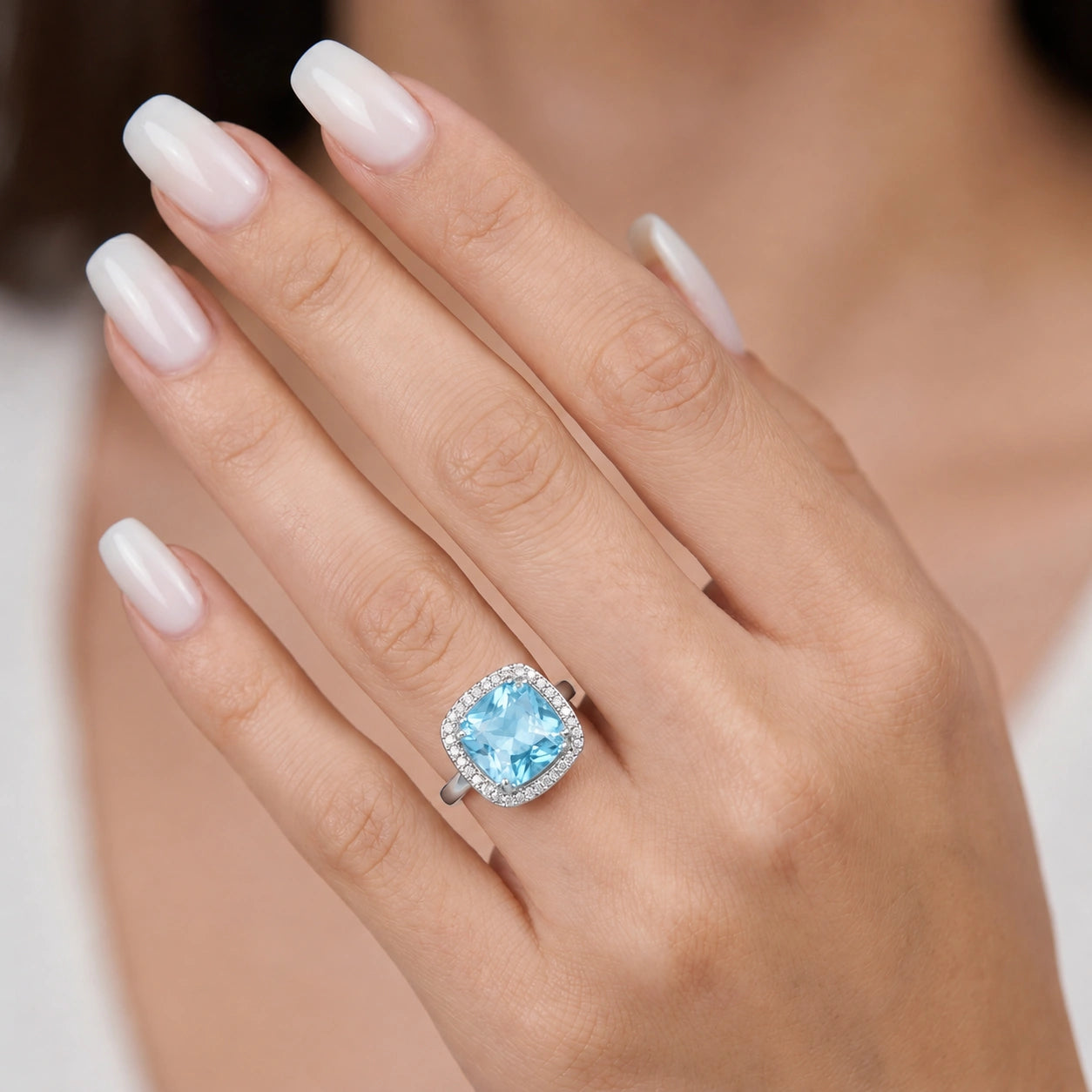 White Gold Blue Topaz & Diamond — Regina