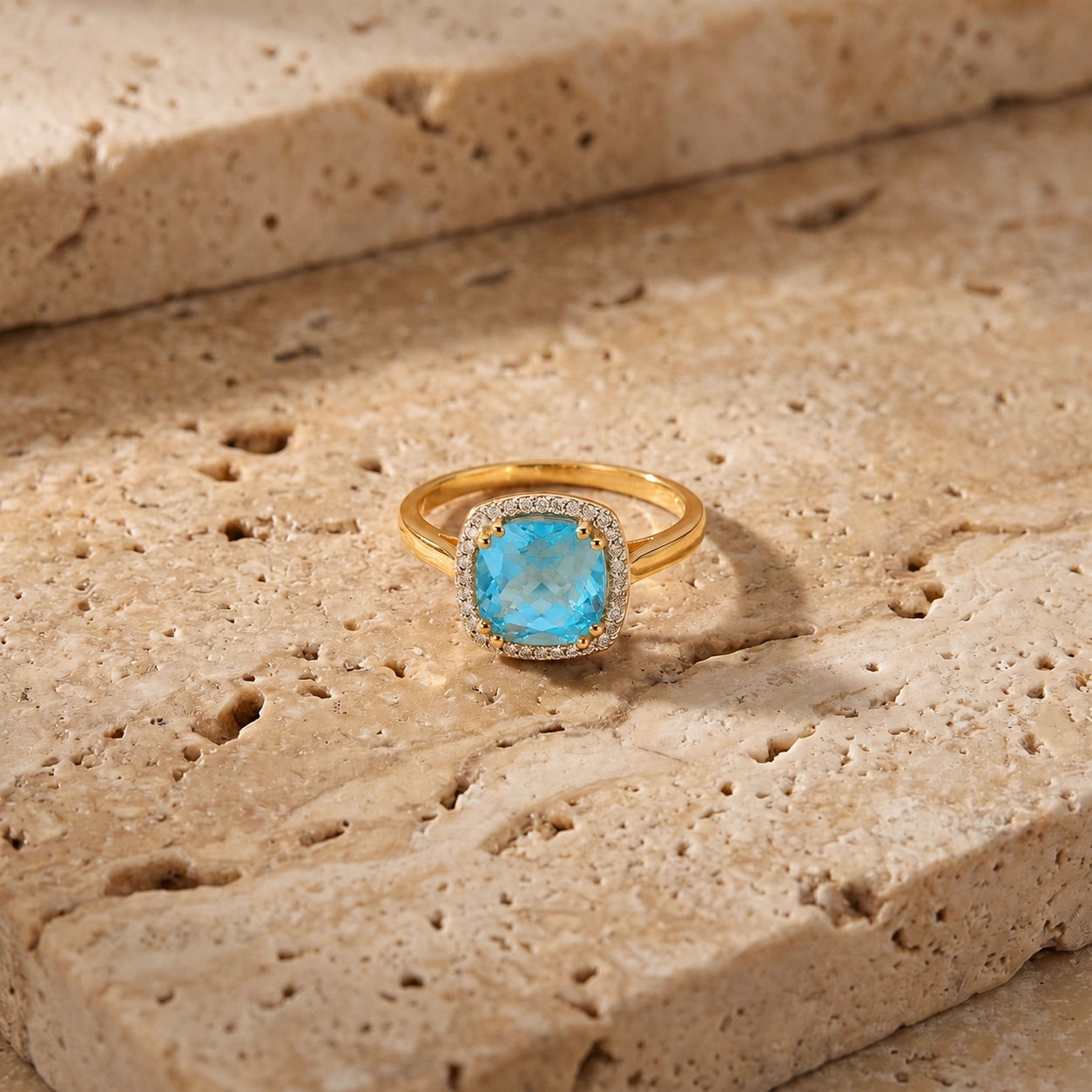 Yellow Gold Blue Topaz & Diamond — Regina