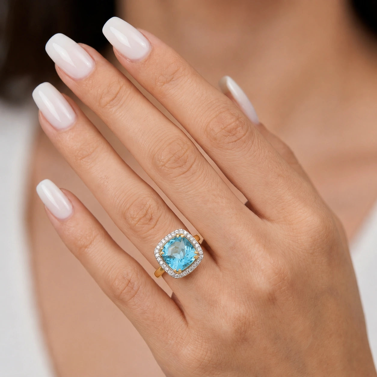 Yellow Gold Blue Topaz & Diamond — Regina