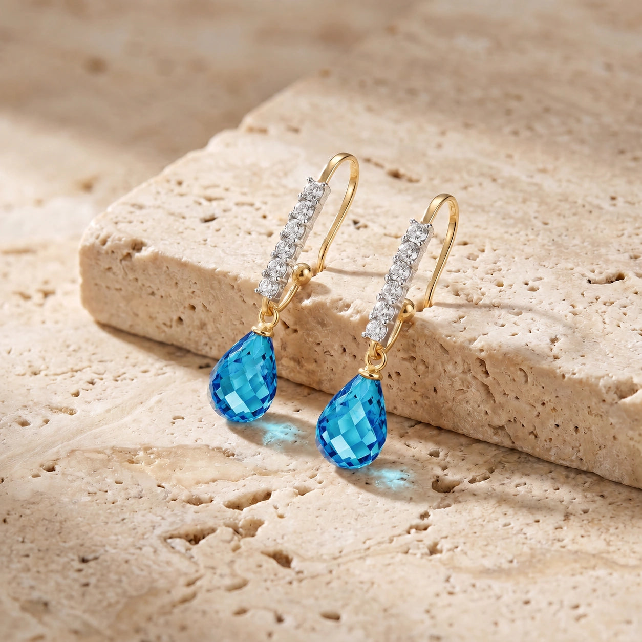 Yellow Gold Diamond & Blue Topaz — Mariagiuliana
