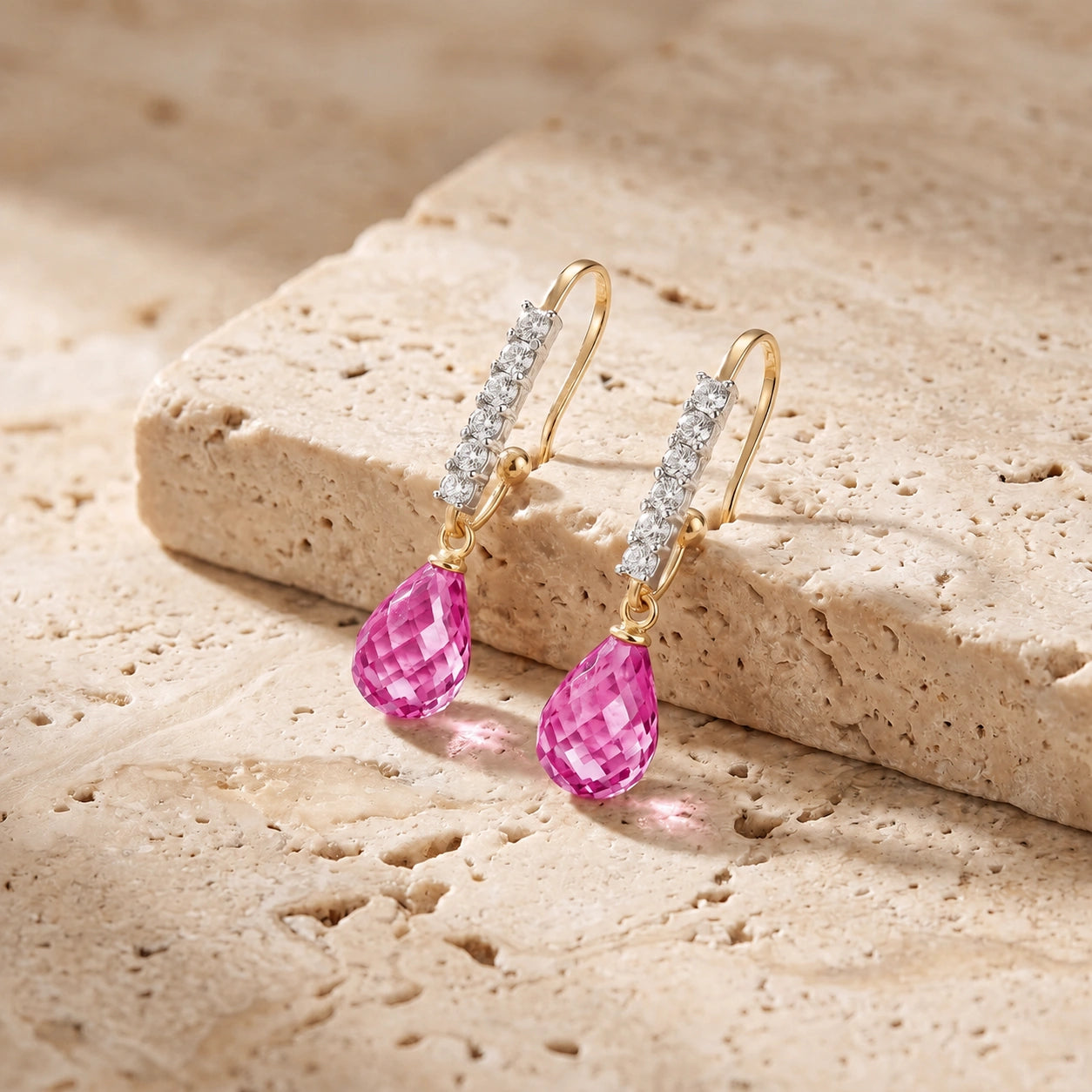 Yellow Gold Diamond & Pink Topaz — Mariagiuliana