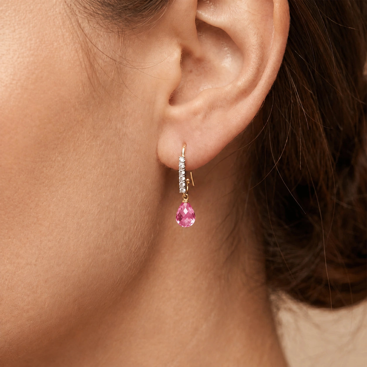 Yellow Gold Diamond & Pink Topaz — Mariagiuliana