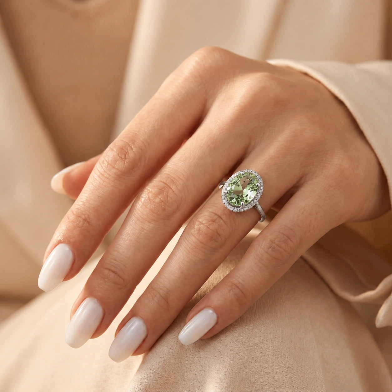 White Gold Diamond & Green Amethyst — Diodata