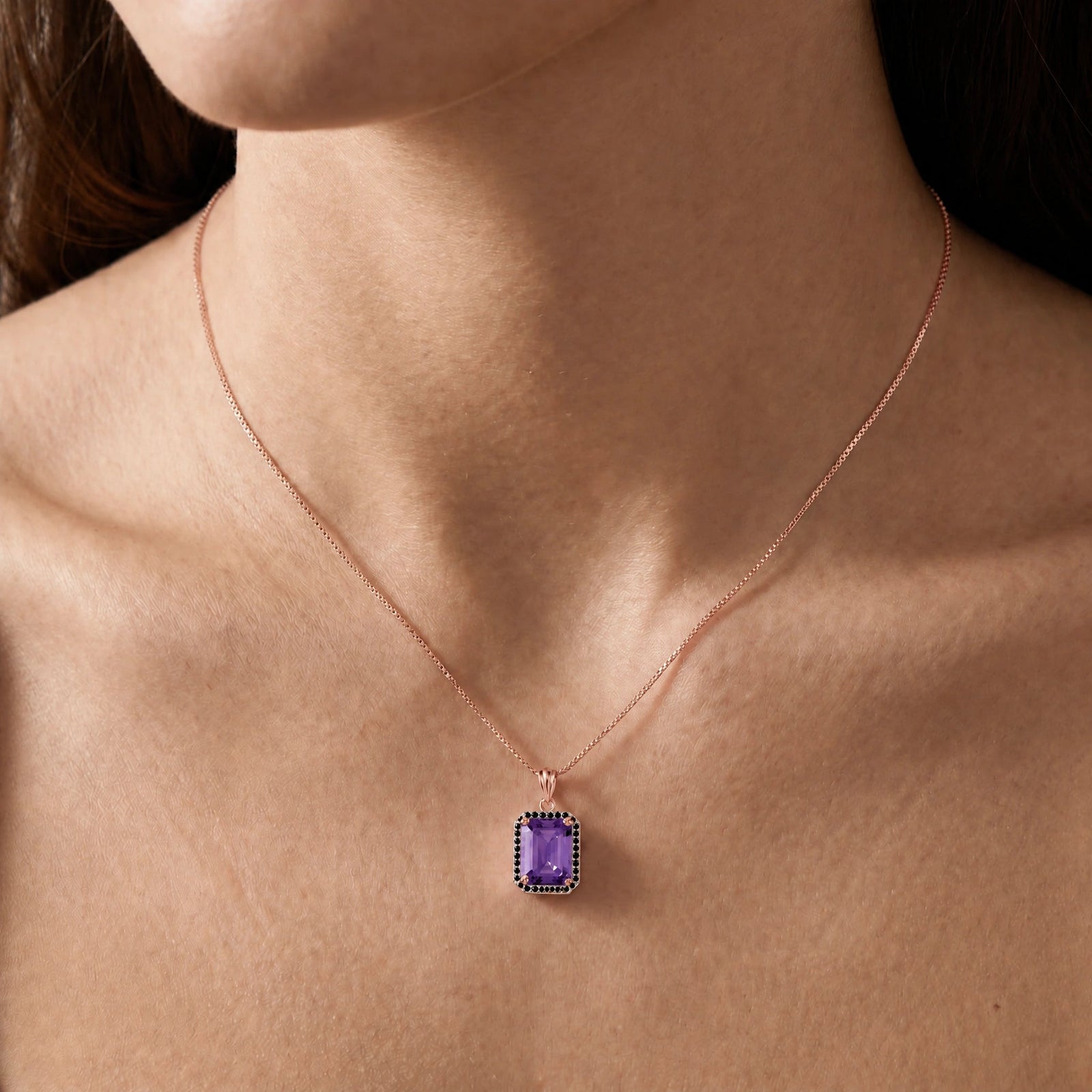 Rose Gold Pendant Necklace Amethyst 10K — Cinzia