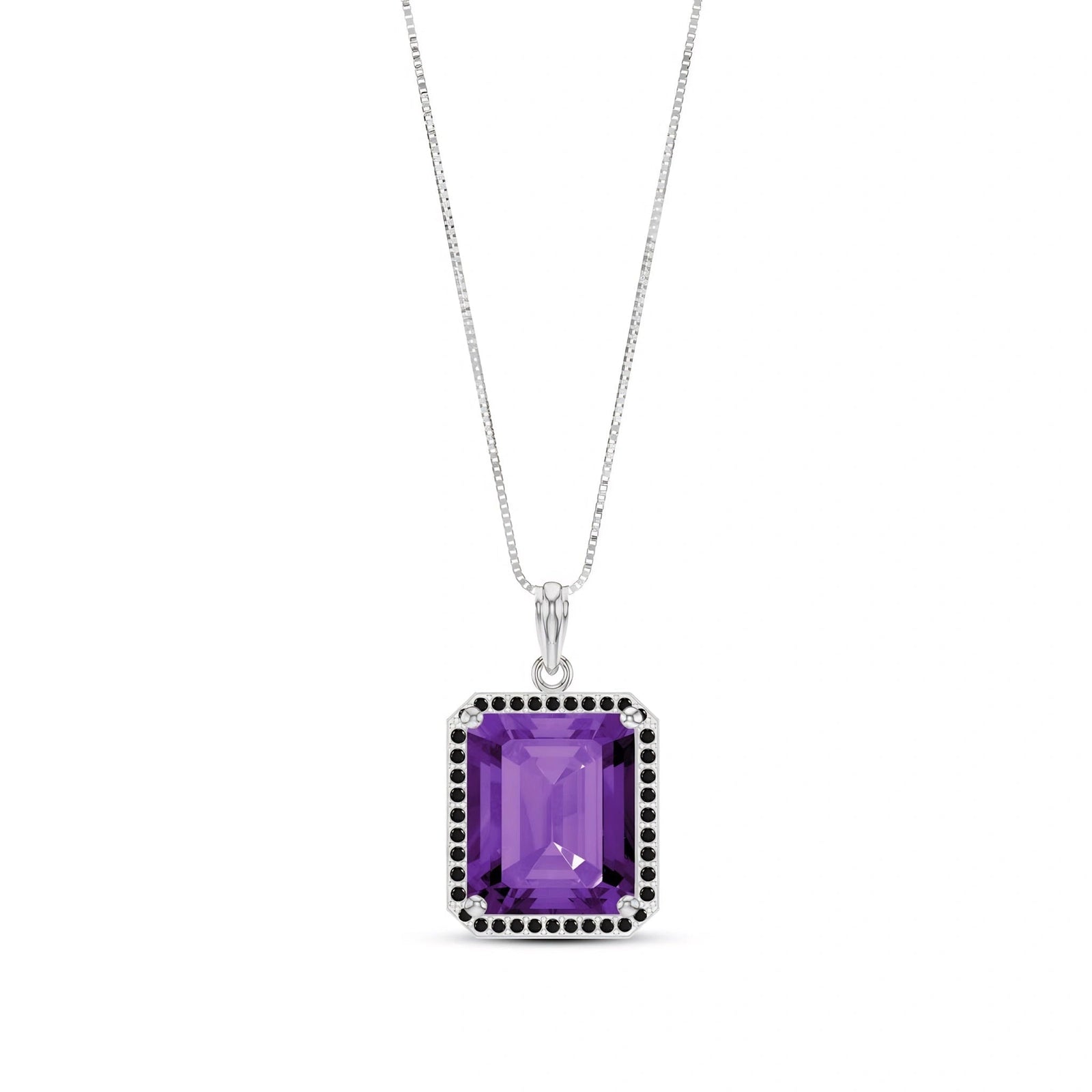 White Gold Pendant Necklace Amethyst 10K — Cinzia