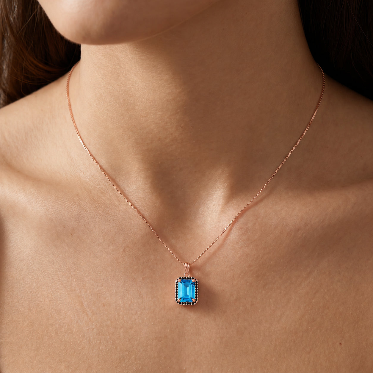Rose Gold Pendant Necklace Blue Topaz 10K — Cinzia