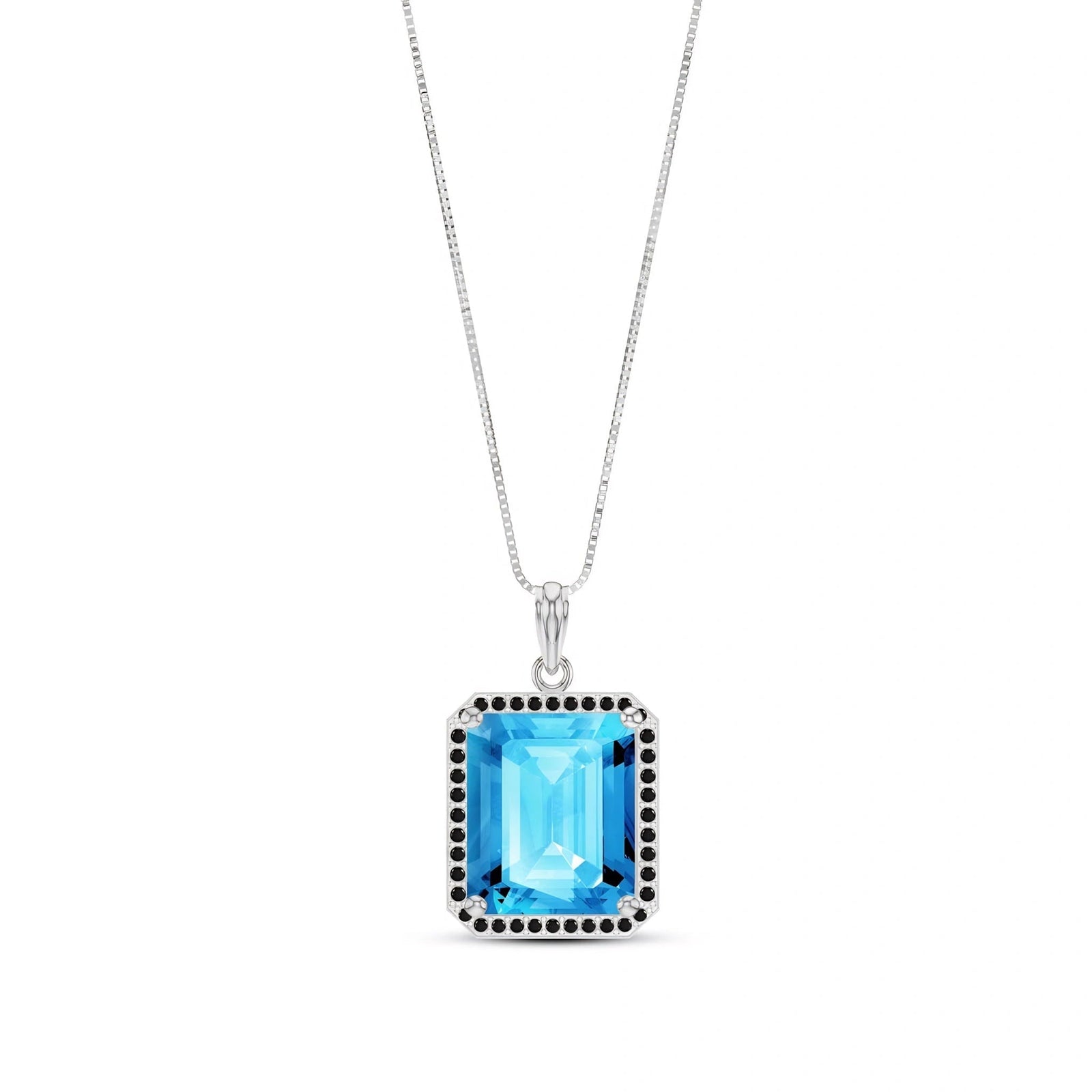 White Gold Pendant Necklace Blue Topaz 10K — Cinzia
