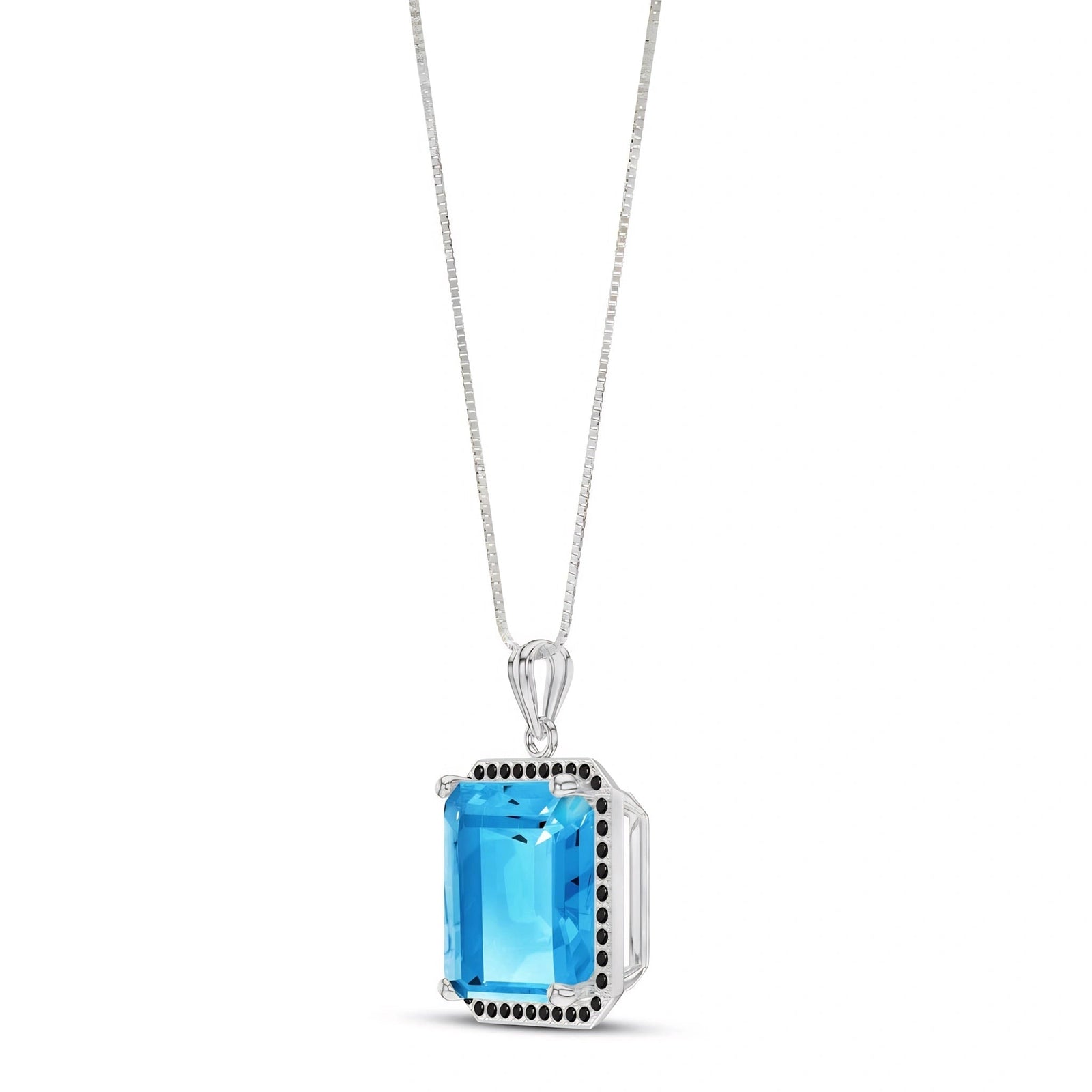 White Gold Pendant Necklace Blue Topaz 10K — Cinzia