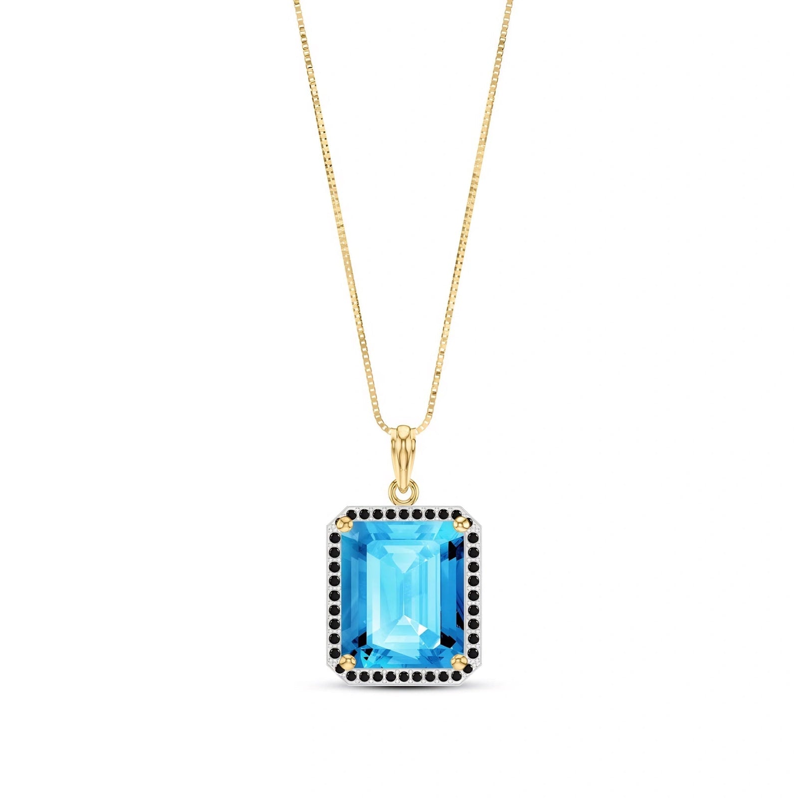 Yellow Gold Pendant Necklace Blue Topaz 10K — Cinzia
