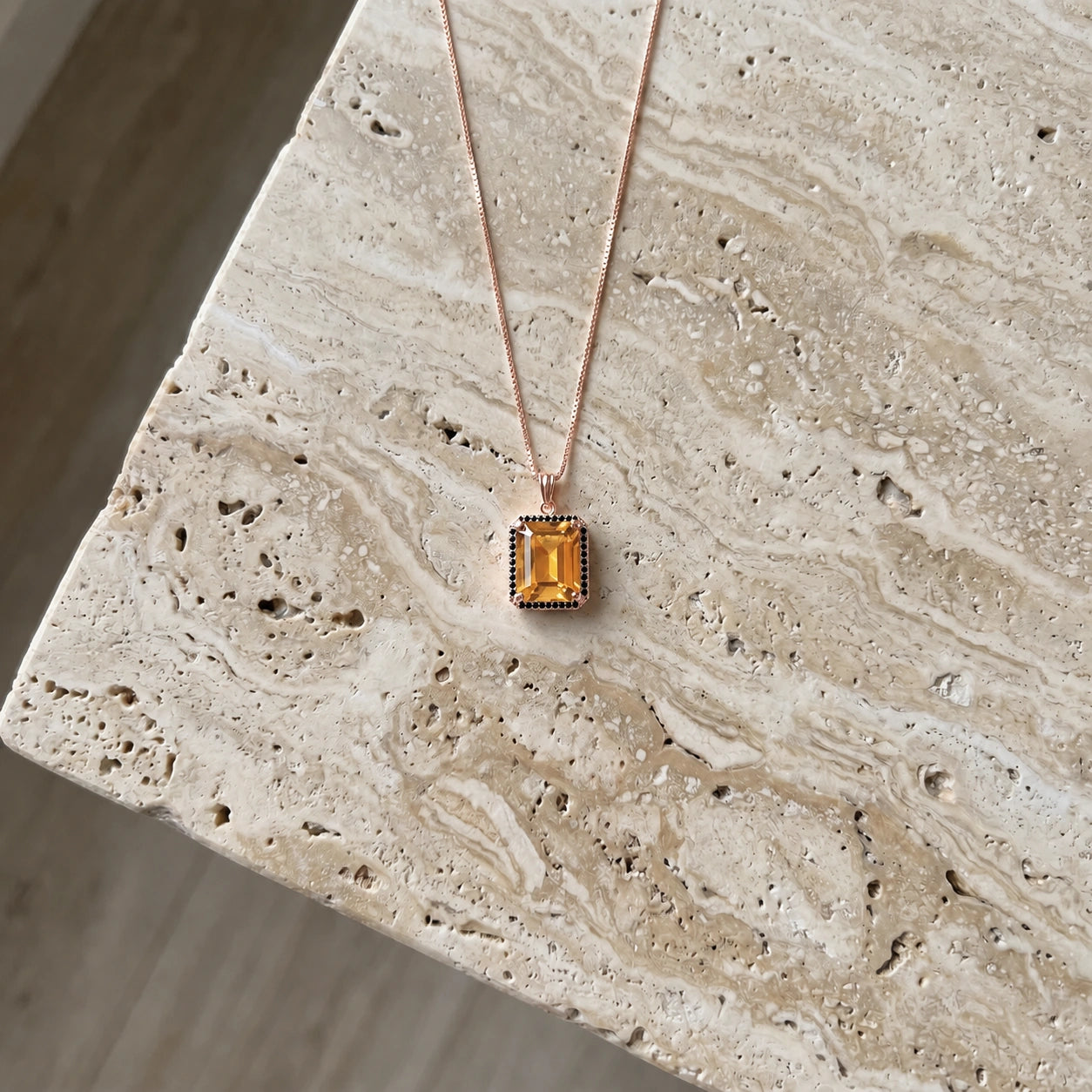 Rose Gold Pendant Necklace Citrine 10K — Cinzia