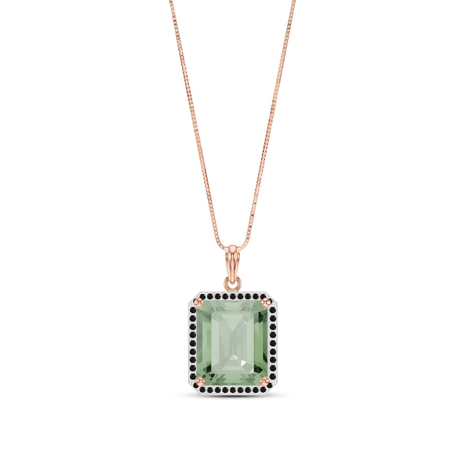 Rose Gold Pendant Necklace Green Amethyst 10K — Cinzia