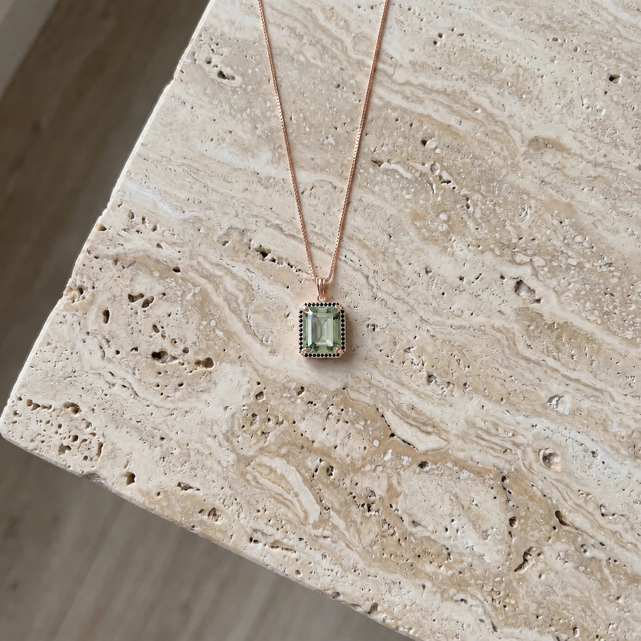Rose Gold Pendant Necklace Green Amethyst 10K — Cinzia
