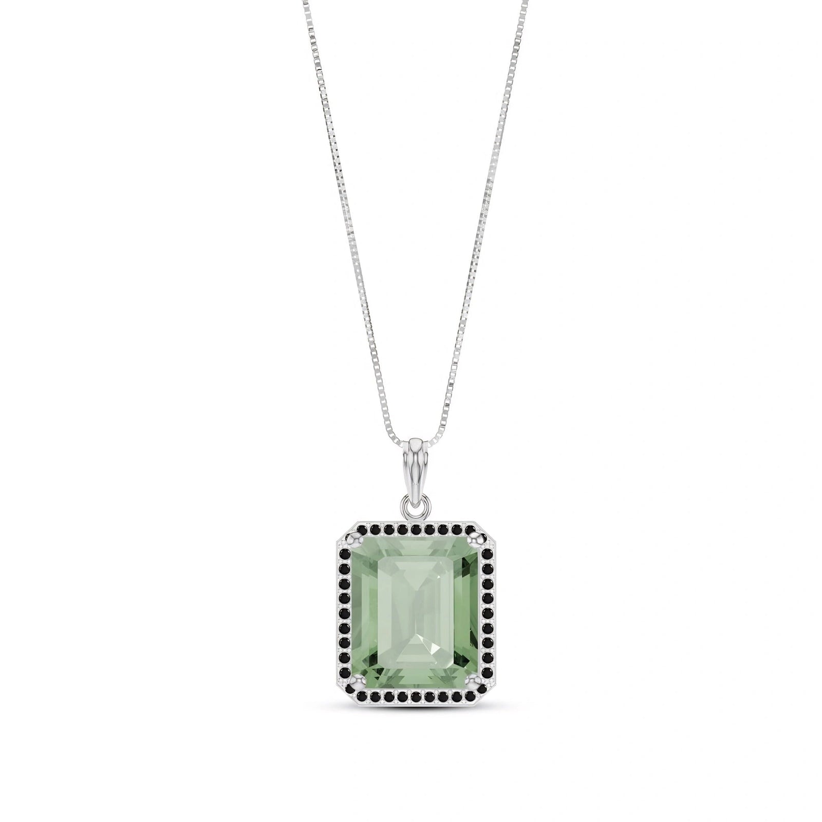 White Gold Pendant Necklace Green Amethyst 10K — Cinzia