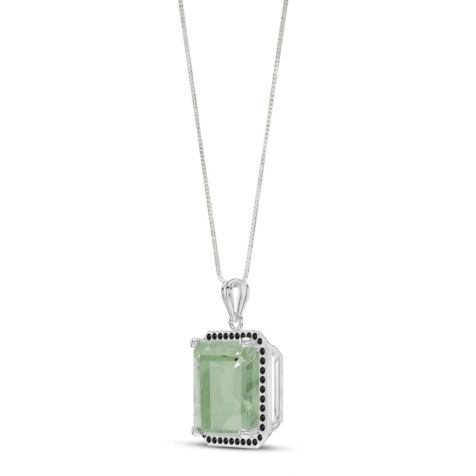 White Gold Pendant Necklace Green Amethyst 10K — Cinzia