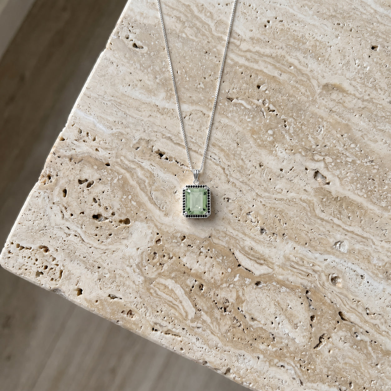 White Gold Pendant Necklace Green Amethyst 10K — Cinzia
