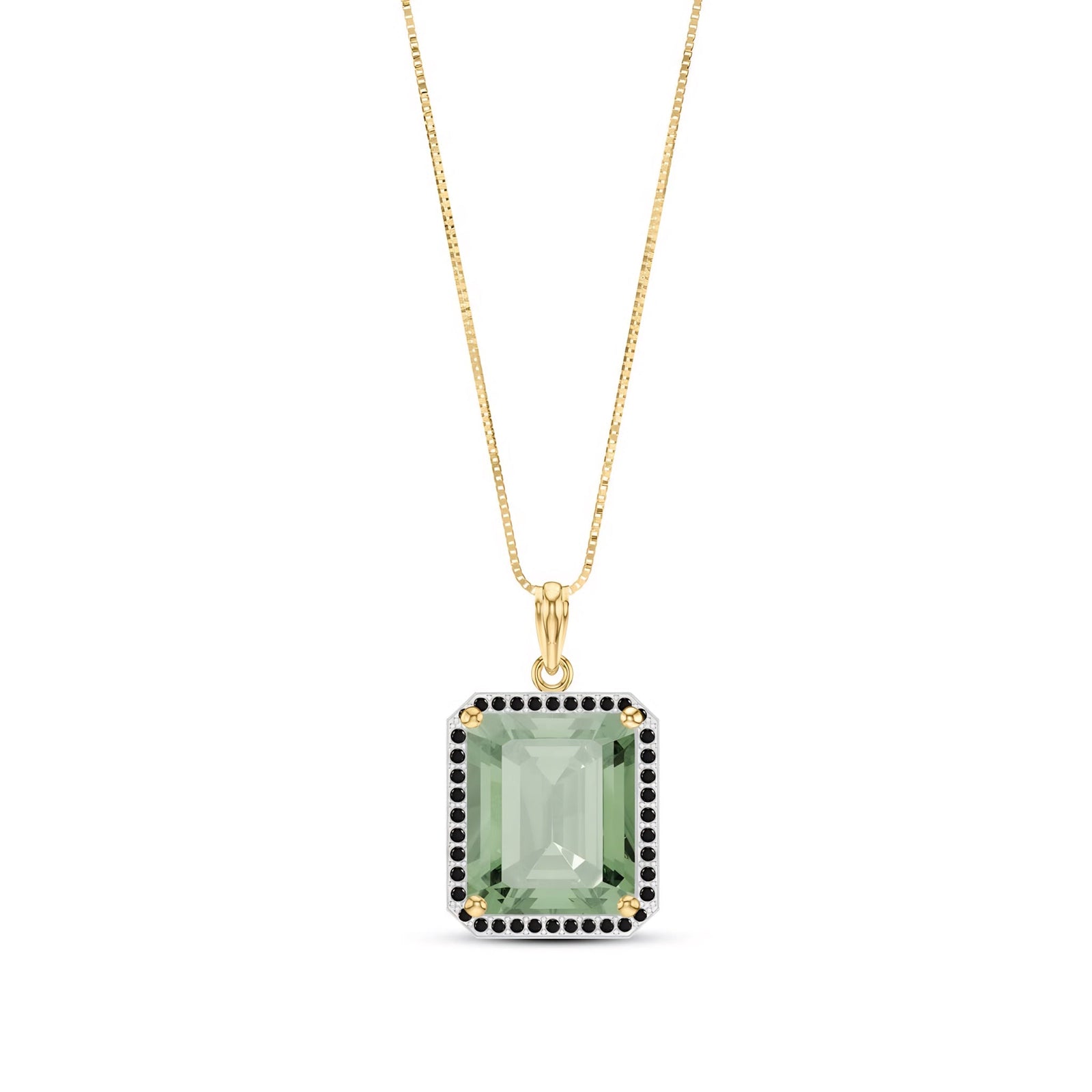Yellow Gold Pendant Necklace Green Amethyst 10K — Cinzia