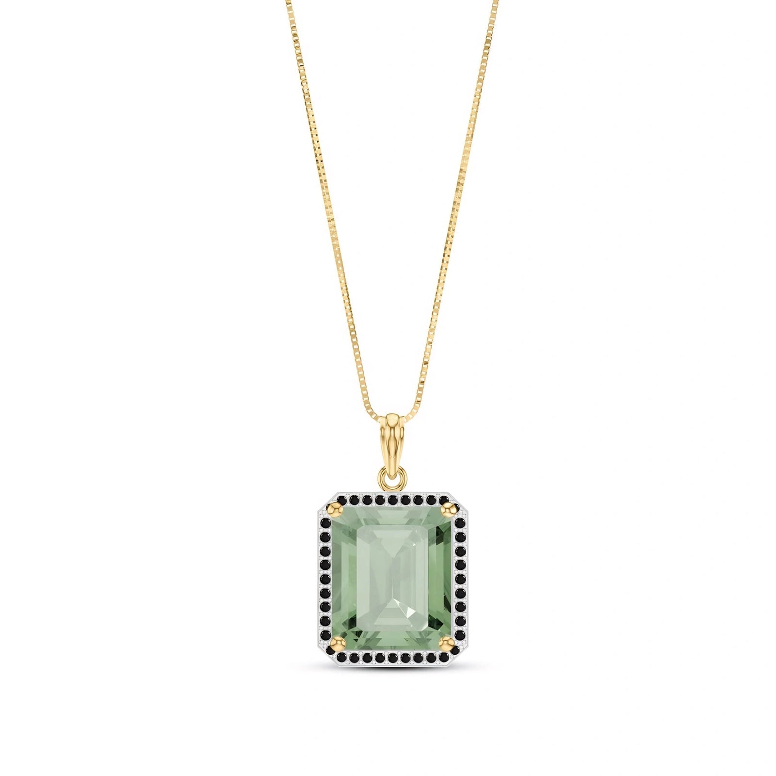 Yellow Gold Pendant Necklace Green Amethyst 10K — Cinzia