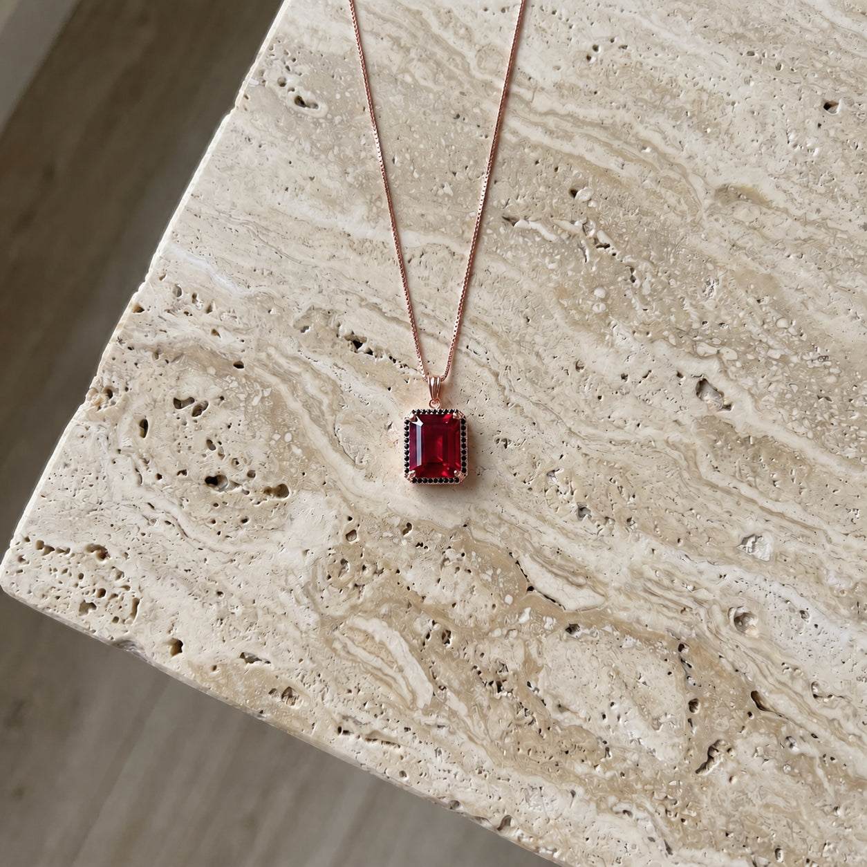 Rose Gold Pendant Necklace Ruby 10K — Cinzia