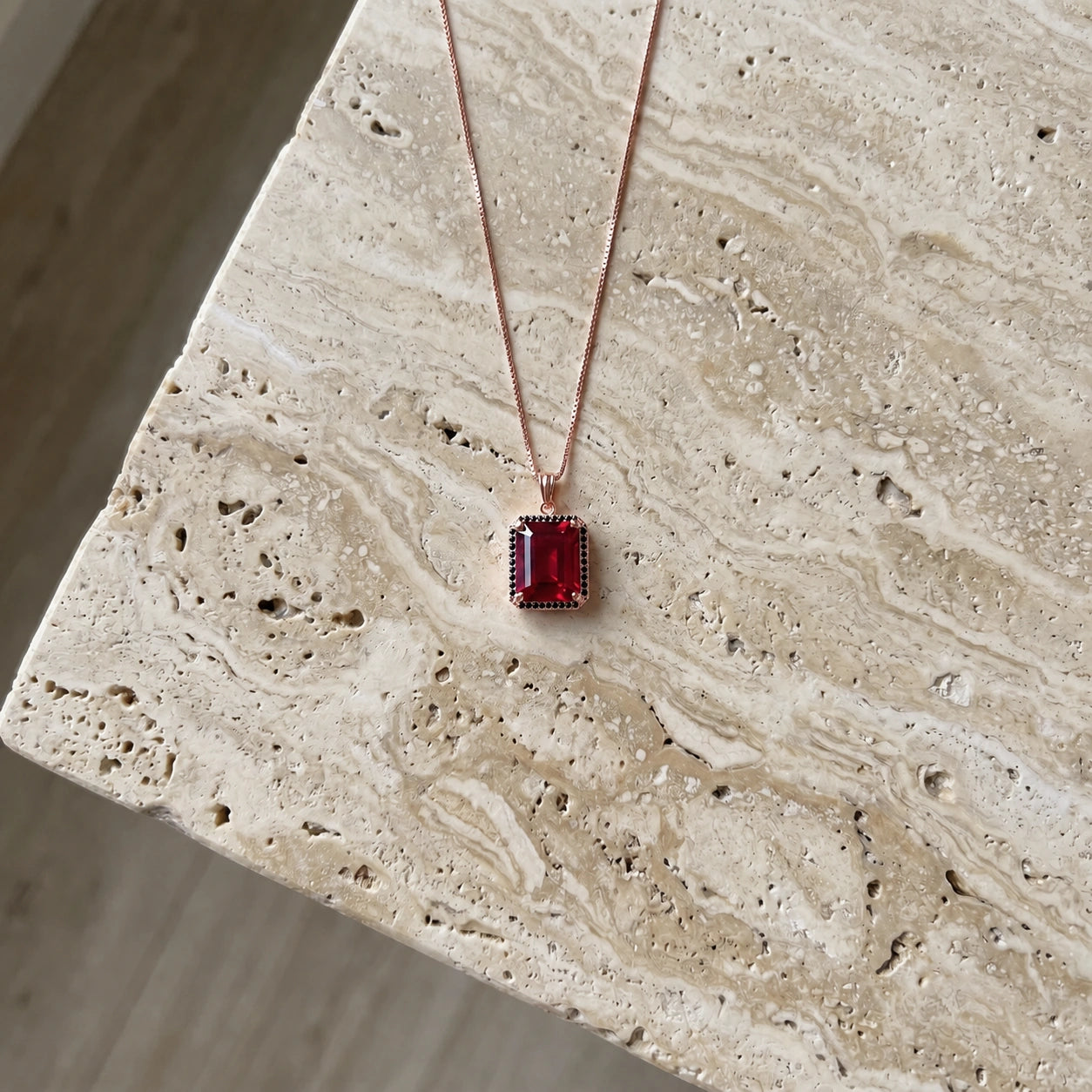 Rose Gold Pendant Necklace Ruby 10K — Cinzia