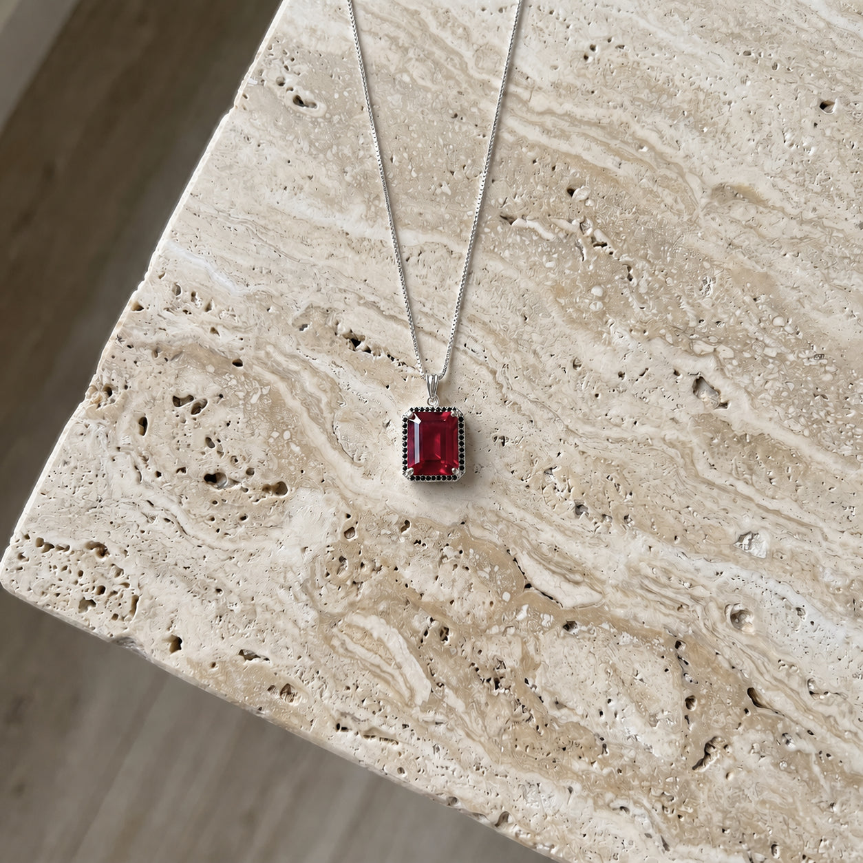 White Gold Pendant Necklace Ruby 10K — Cinzia