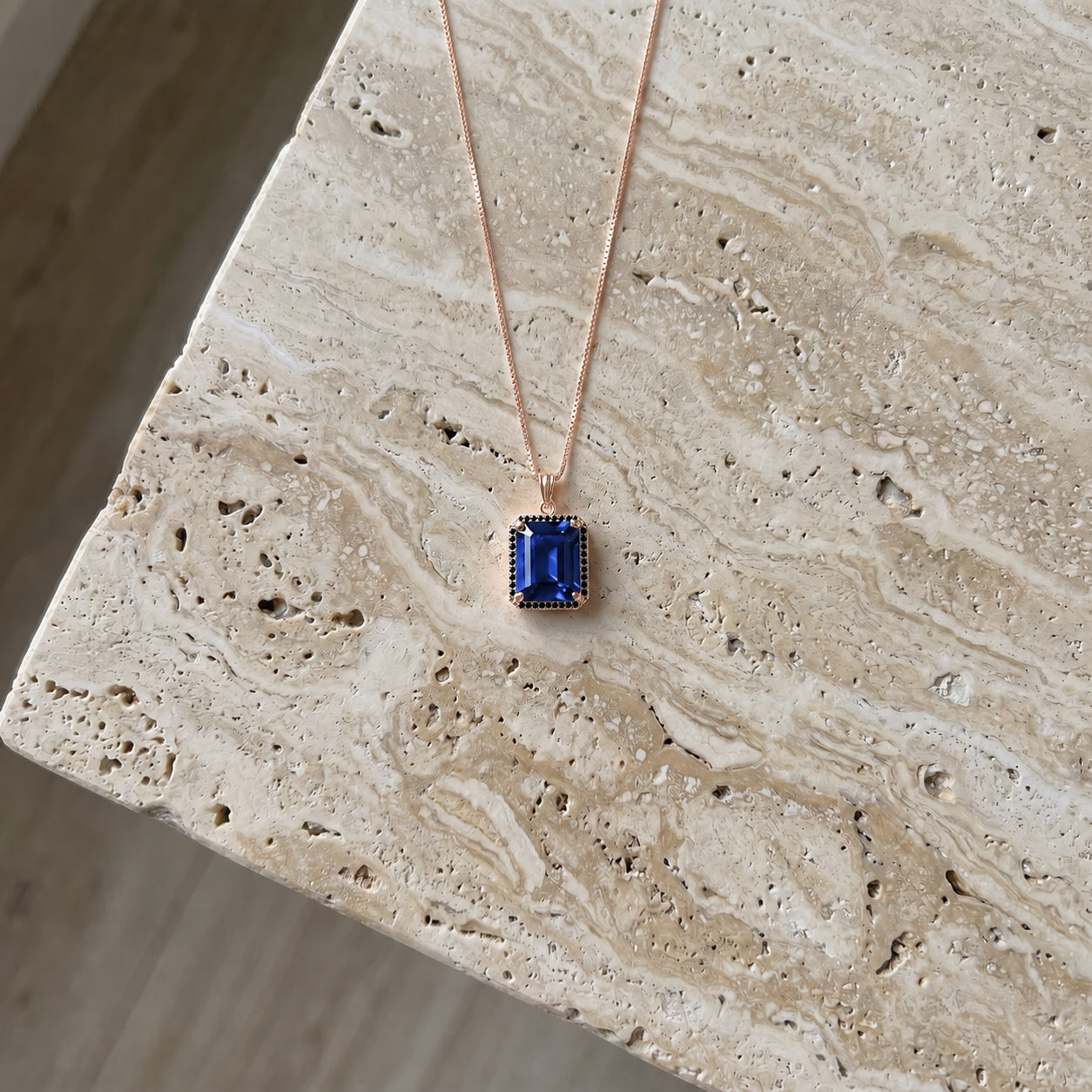 Rose Gold Pendant Necklace Sapphire 10K — Cinzia