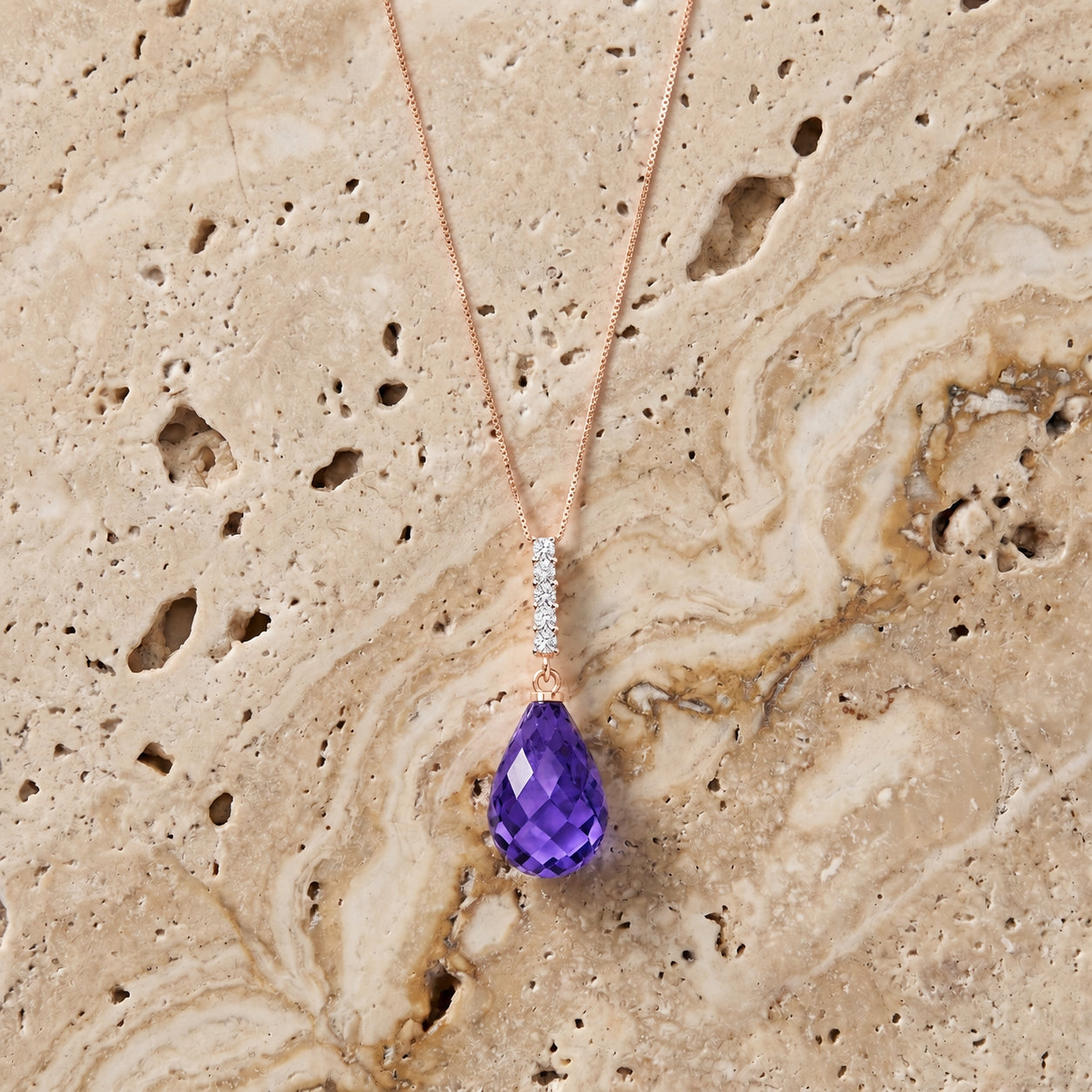 Rose Gold Pendant Necklace Amethyst 10K — Cinzia