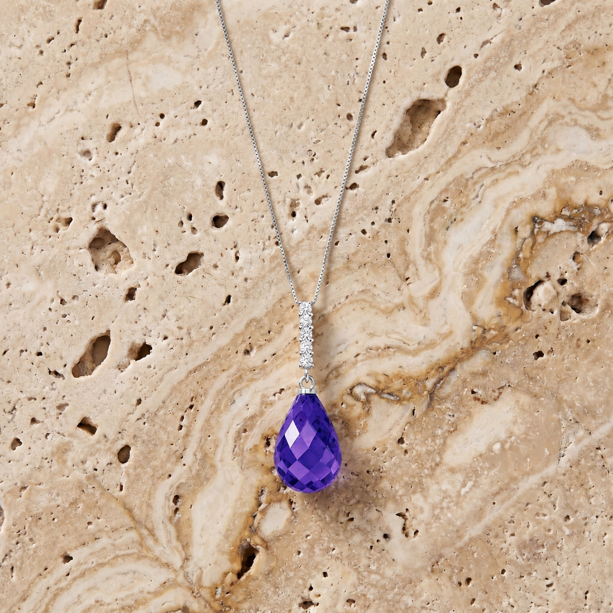 White Gold Pendant Necklace Amethyst 10K — Cinzia