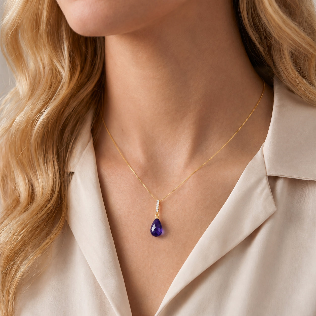 Yellow Gold Pendant Necklace Amethyst 10K — Cinzia