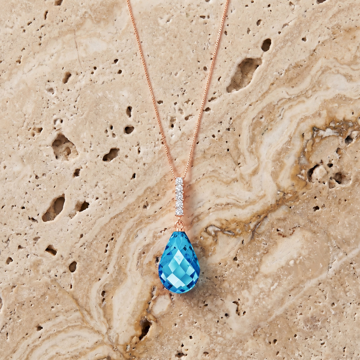 Rose Gold Pendant Necklace Blue Topaz 10K — Cinzia